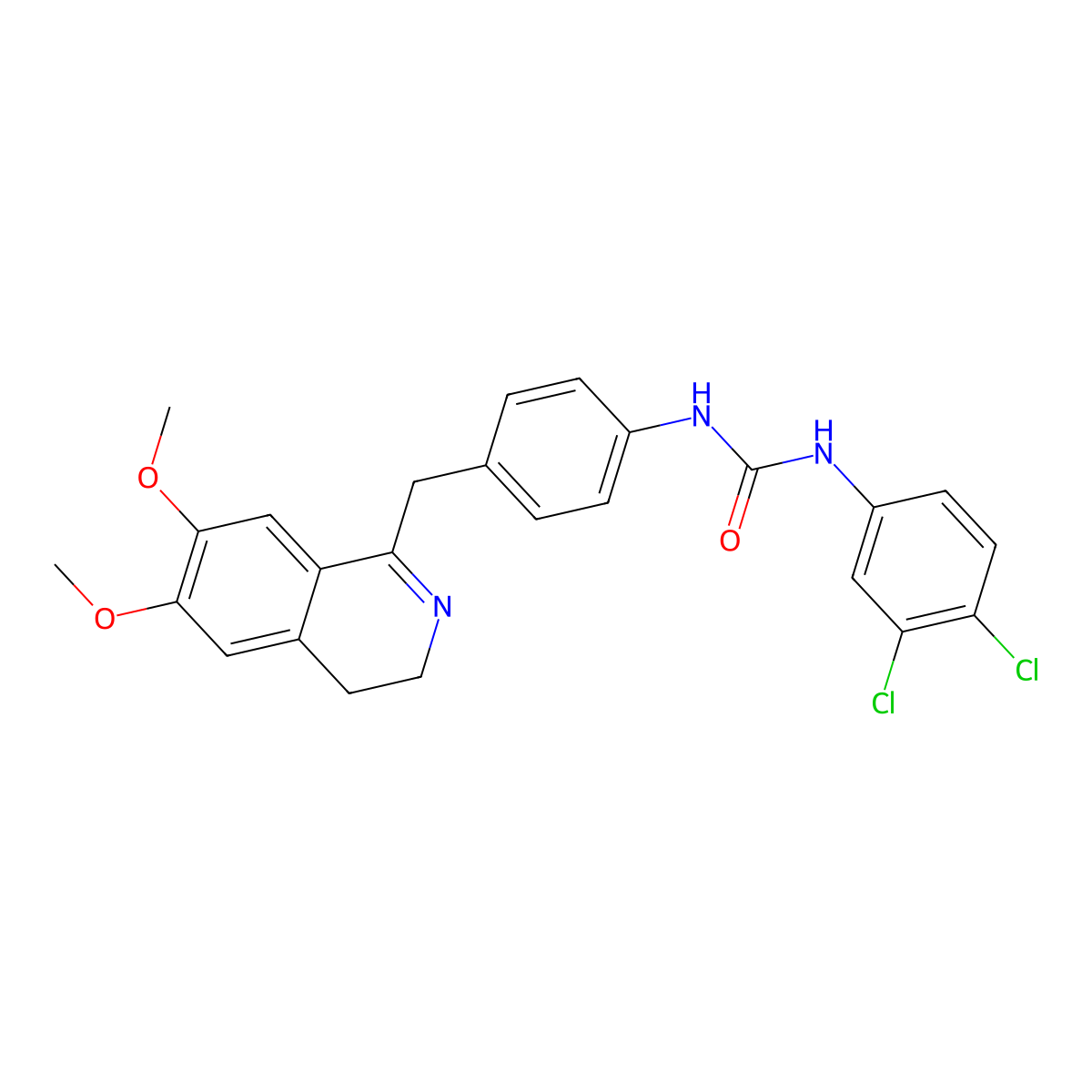 1-(3,4-Dichlorophenyl)-3-[4-[(6,7-dimethoxy-3,4-dihydroisoquinolin-1-yl)methyl]phenyl]urea molecular structure, CAS 1024375-31-2