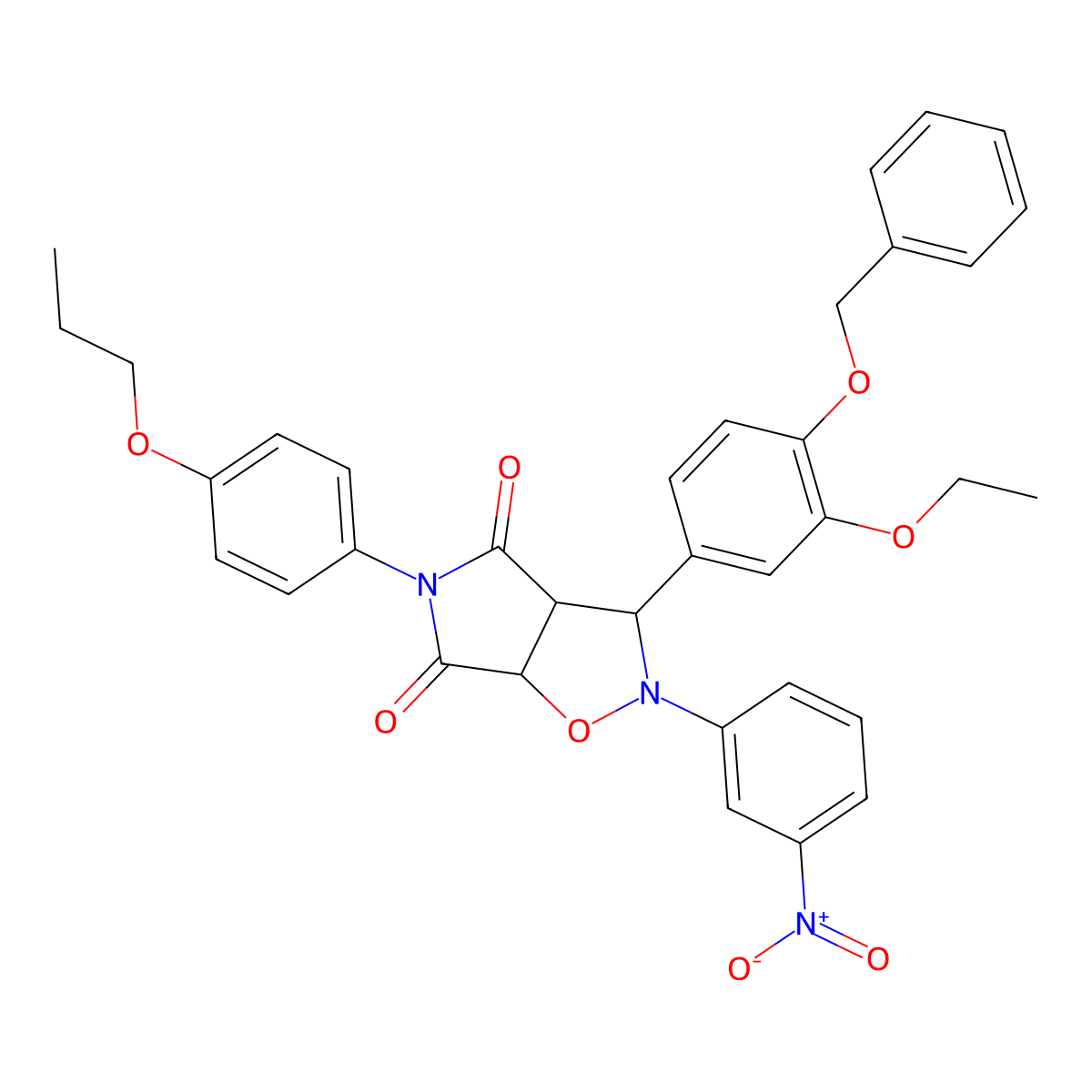 3-[4-(benzyloxy)-3-ethoxyphenyl]-2-(3-nitrophenyl)-5-(4-propoxyphenyl)dihydro-2H-pyrrolo[3,4-d][1,2]oxazole-4,6(3H,5H)-dione molecular structure, CAS 1024381-71-2
