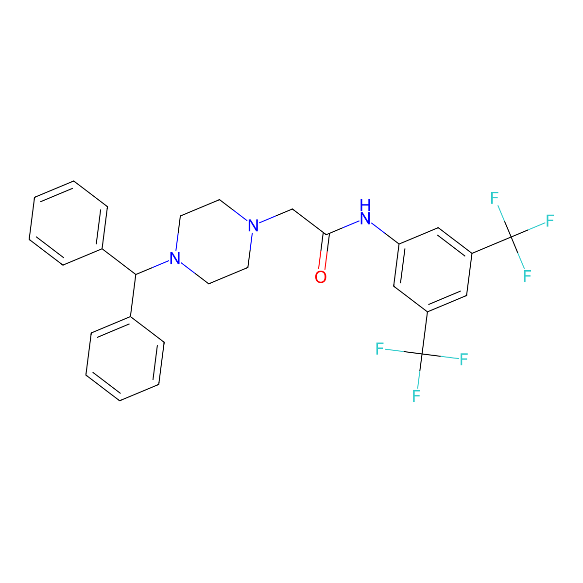 2-(4-(Diphenylmethyl)piperazinyl)-N-(3,5-bis(trifluoromethyl)phenyl)ethanamide molecular structure, CAS 1024383-73-0