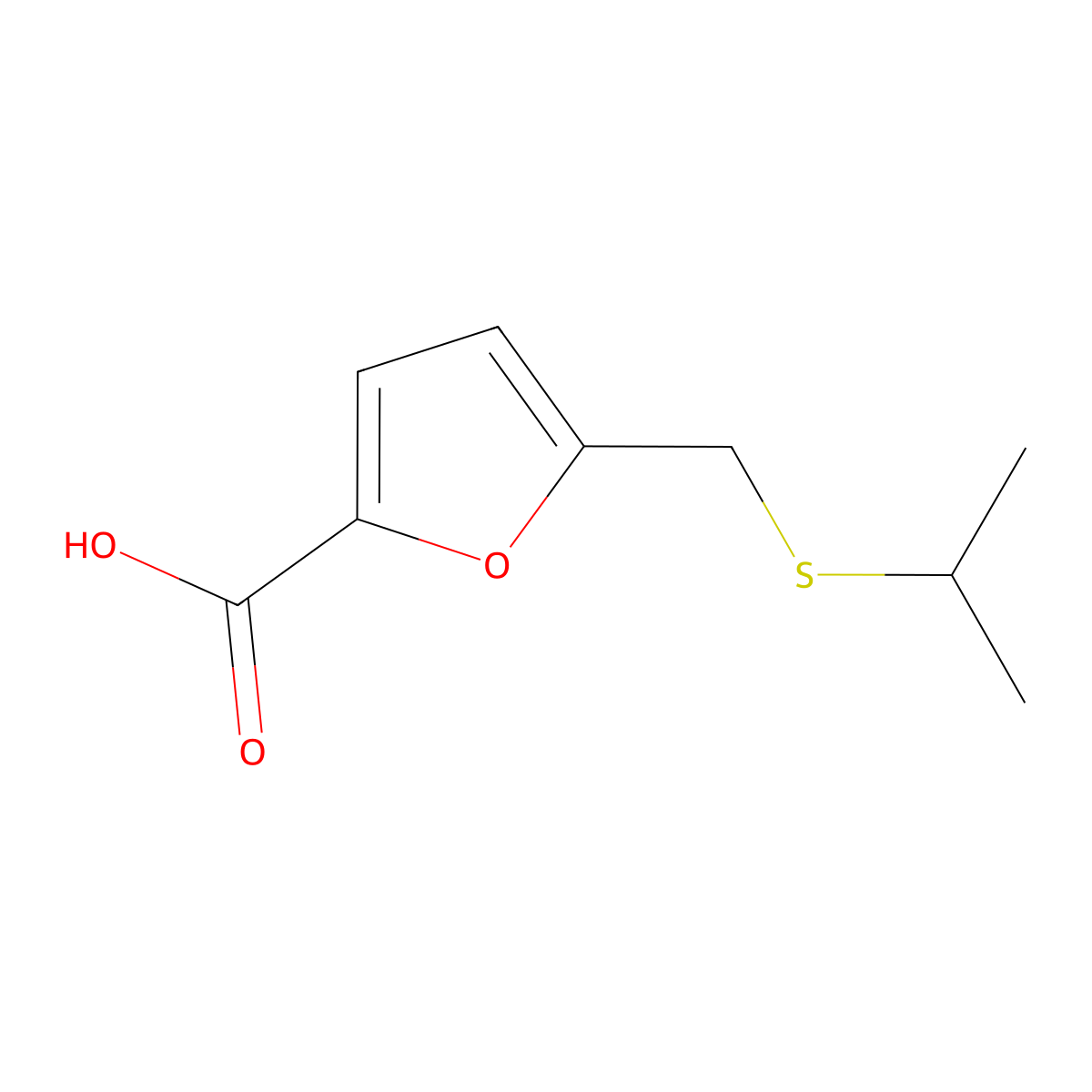 5-[(Propan-2-ylsulfanyl)methyl]furan-2-carboxylic acid molecular structure, CAS 102439-42-9