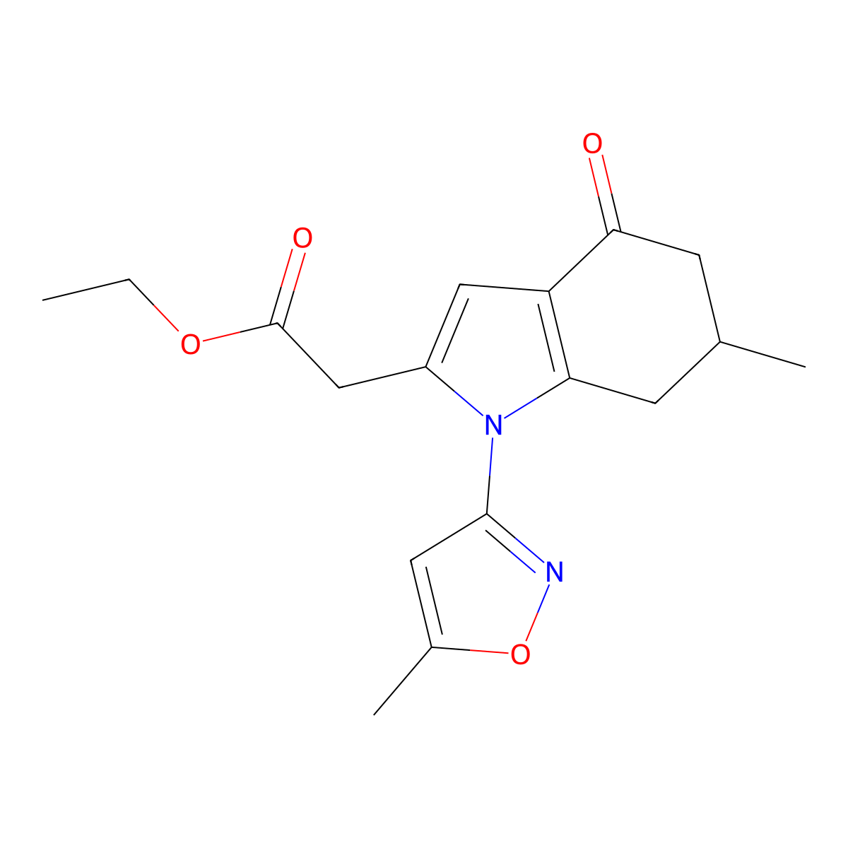 Ethyl 2-(6-methyl-1-(5-methylisoxazol-3-yl)-4-oxo-5,6,7-trihydroindol-2-yl)acetate molecular structure, CAS 1024392-26-4