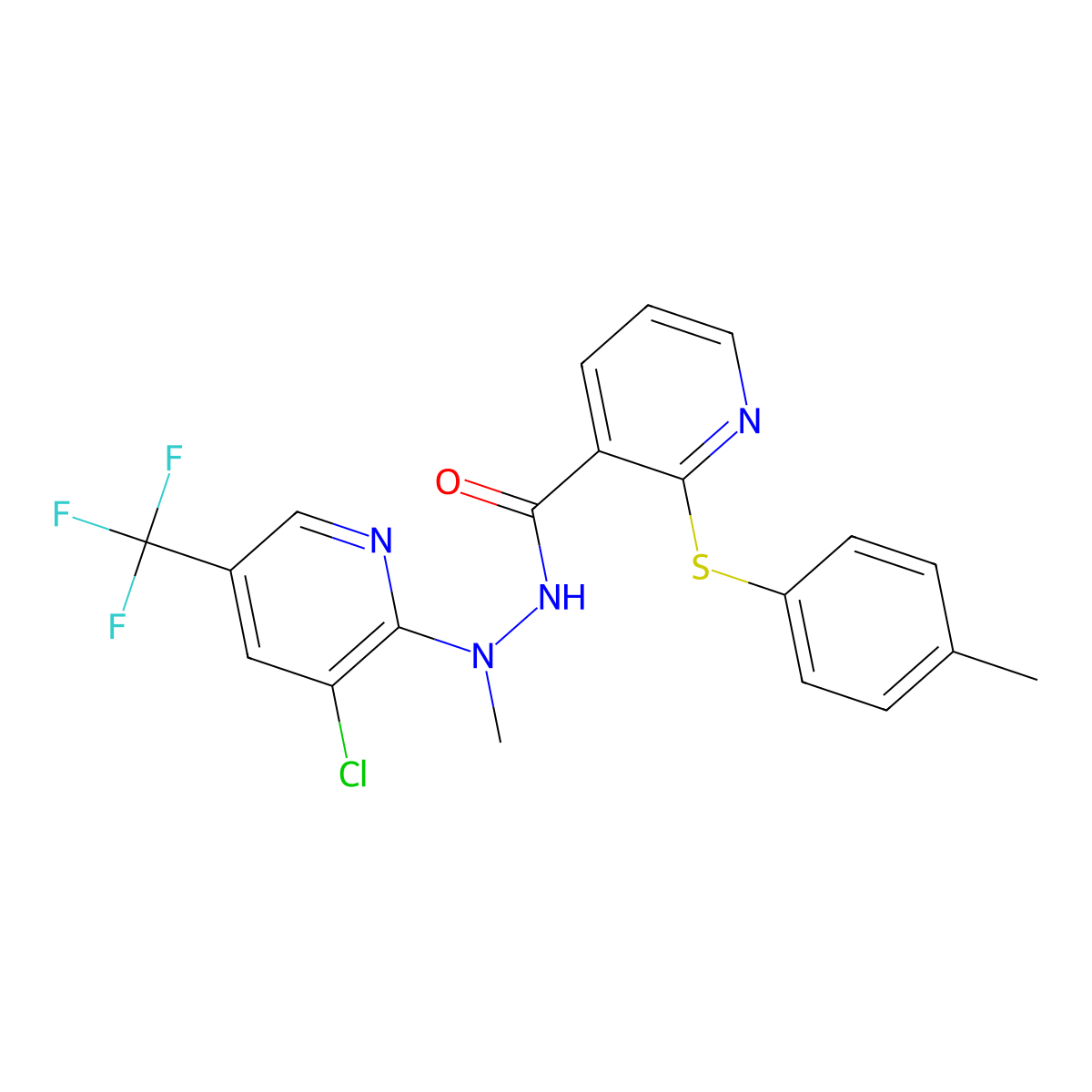 N'-[3-chloro-5-(trifluoromethyl)pyridin-2-yl]-N'-methyl-2-(4-methylphenyl)sulfanylpyridine-3-carbohydrazide molecular structure, CAS 1024403-13-1