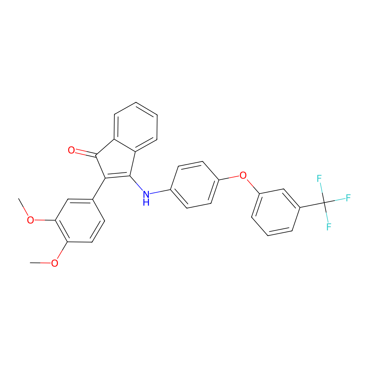 2-(3,4-Dimethoxyphenyl)-3-((4-(3-(trifluoromethyl)phenoxy)phenyl)amino)inden-1-one molecular structure, CAS 1024403-15-3