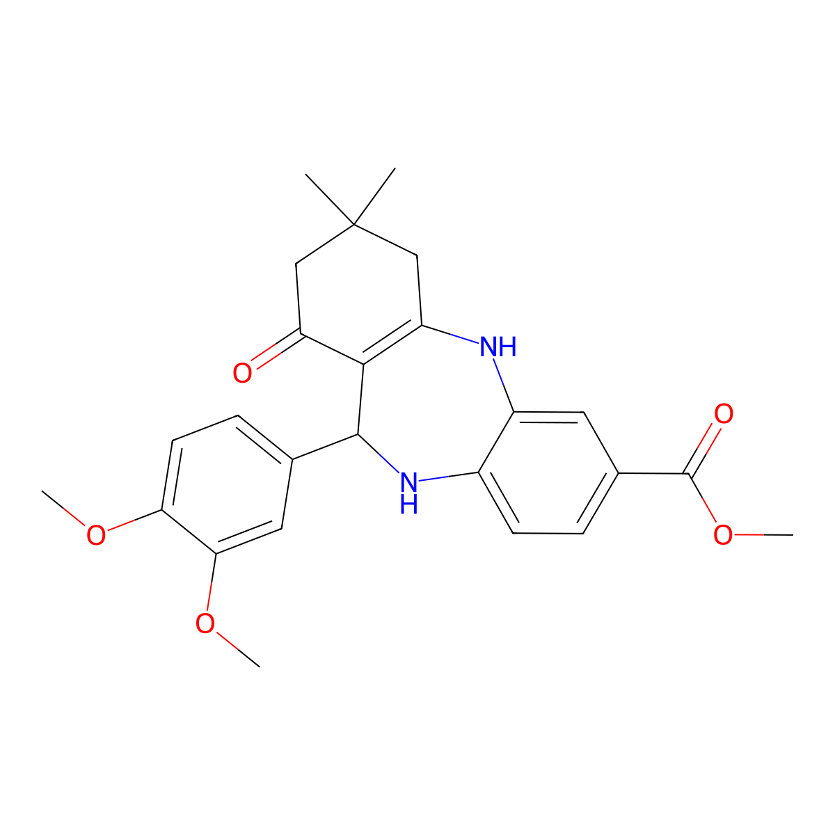 methyl 6-(3,4-dimethoxyphenyl)-9,9-dimethyl-7-oxo-6,8,10,11-tetrahydro-5H-benzo[b][1,4]benzodiazepine-2-carboxylate molecular structure, CAS 1024406-69-6