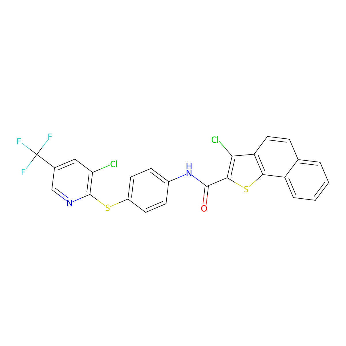 3-chloro-N-[4-[3-chloro-5-(trifluoromethyl)pyridin-2-yl]sulfanylphenyl]benzo[g][1]benzothiole-2-carboxamide molecular structure, CAS 1024407-13-3