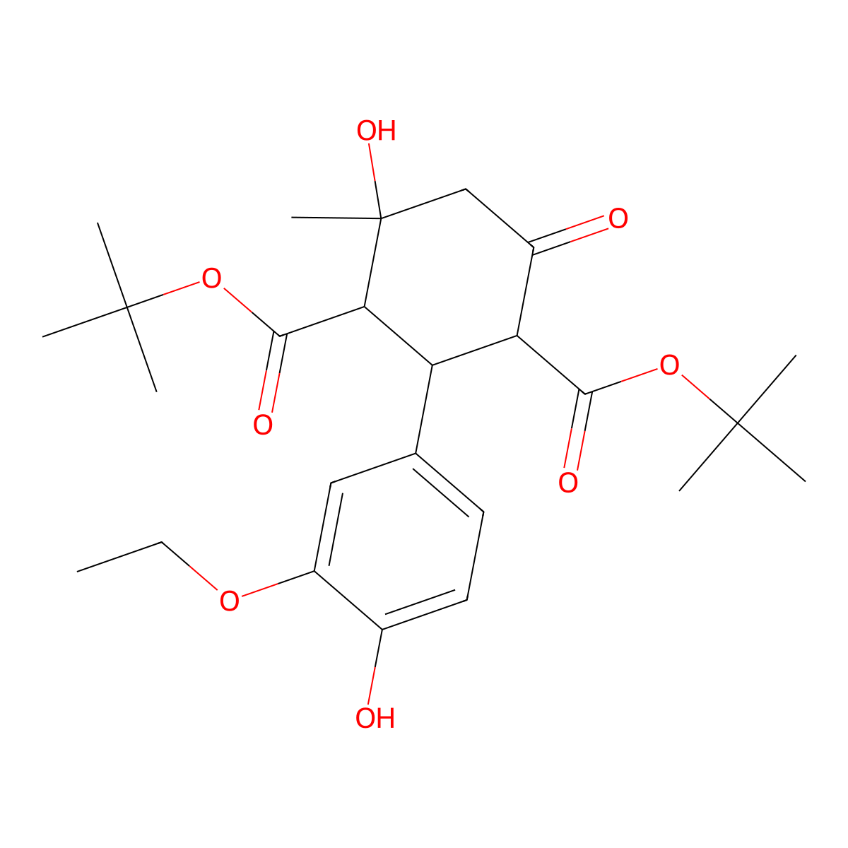 Ditert-butyl 2-(3-ethoxy-4-hydroxyphenyl)-4-hydroxy-4-methyl-6-oxocyclohexane-1,3-dicarboxylate molecular structure, CAS 1024415-87-9