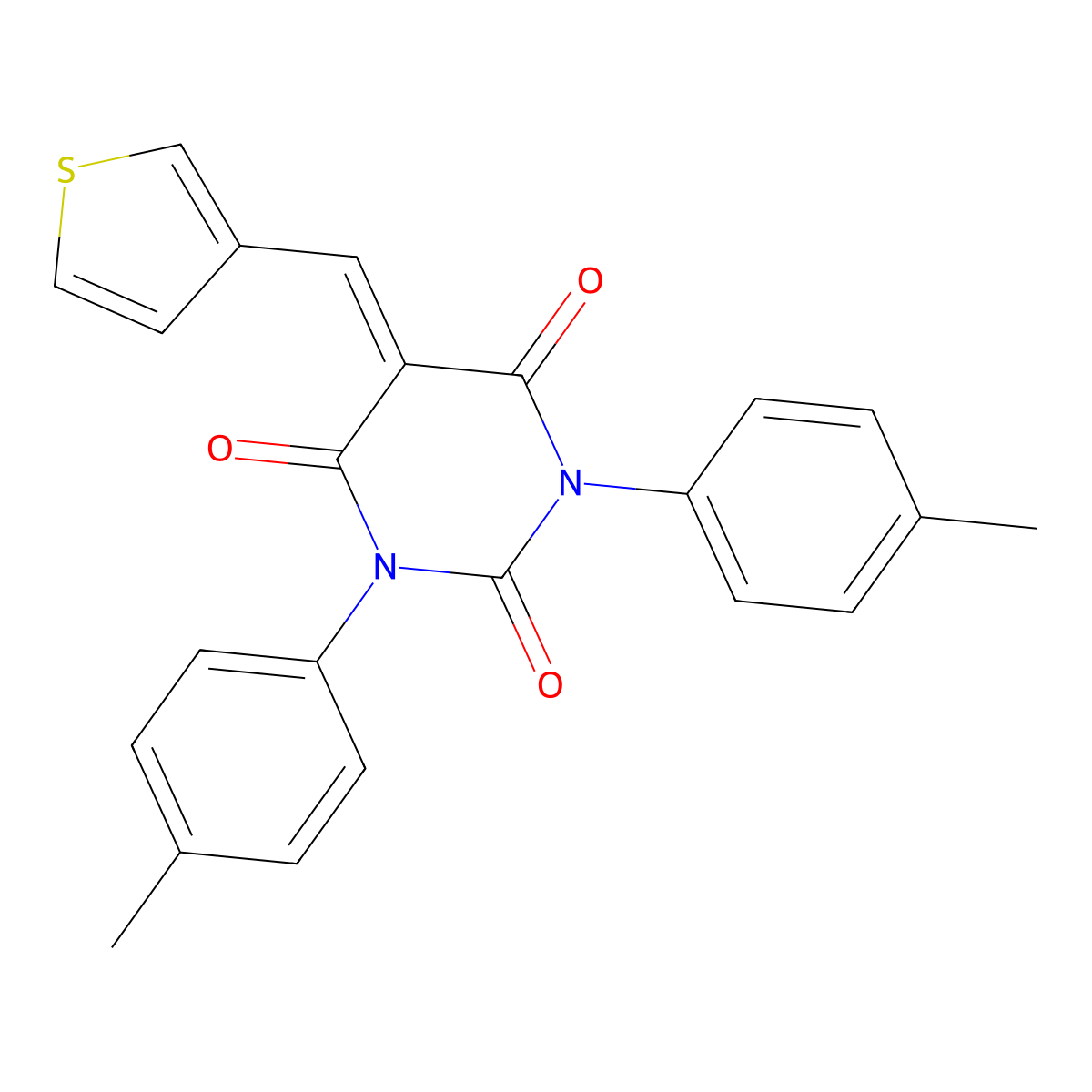 1,3-Bis(4-methylphenyl)-5-(thiophen-3-ylmethylidene)-1,3-diazinane-2,4,6-trione molecular structure, CAS 1024430-99-6