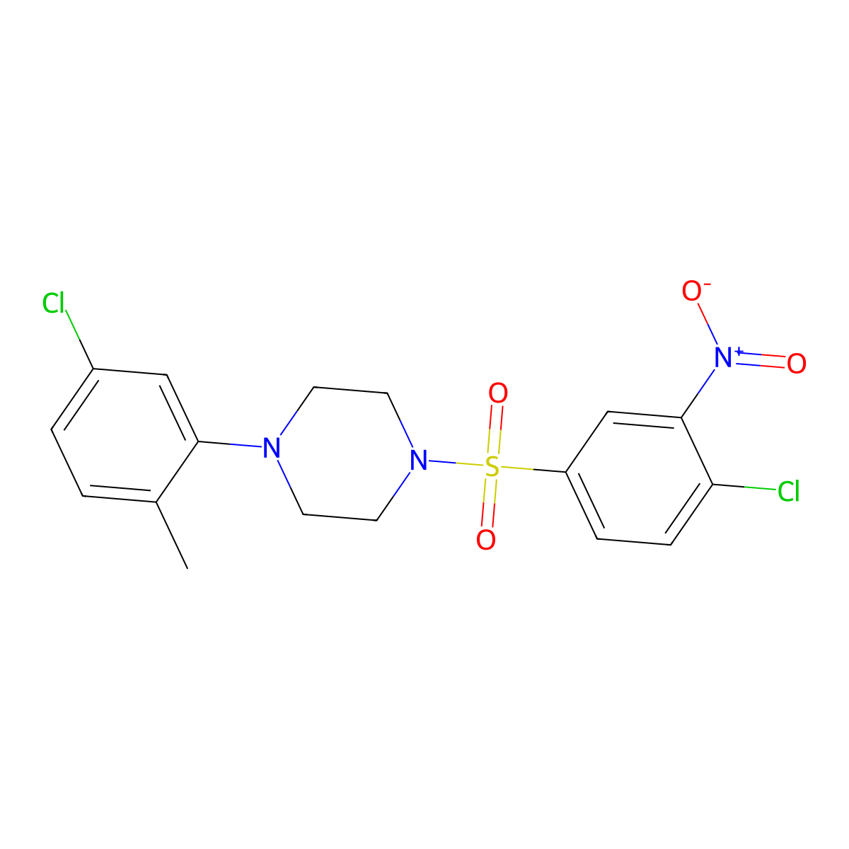 1-Chloro-4-((4-(5-chloro-2-methylphenyl)piperazinyl)sulfonyl)-2-nitrobenzene molecular structure, CAS 1024431-77-3