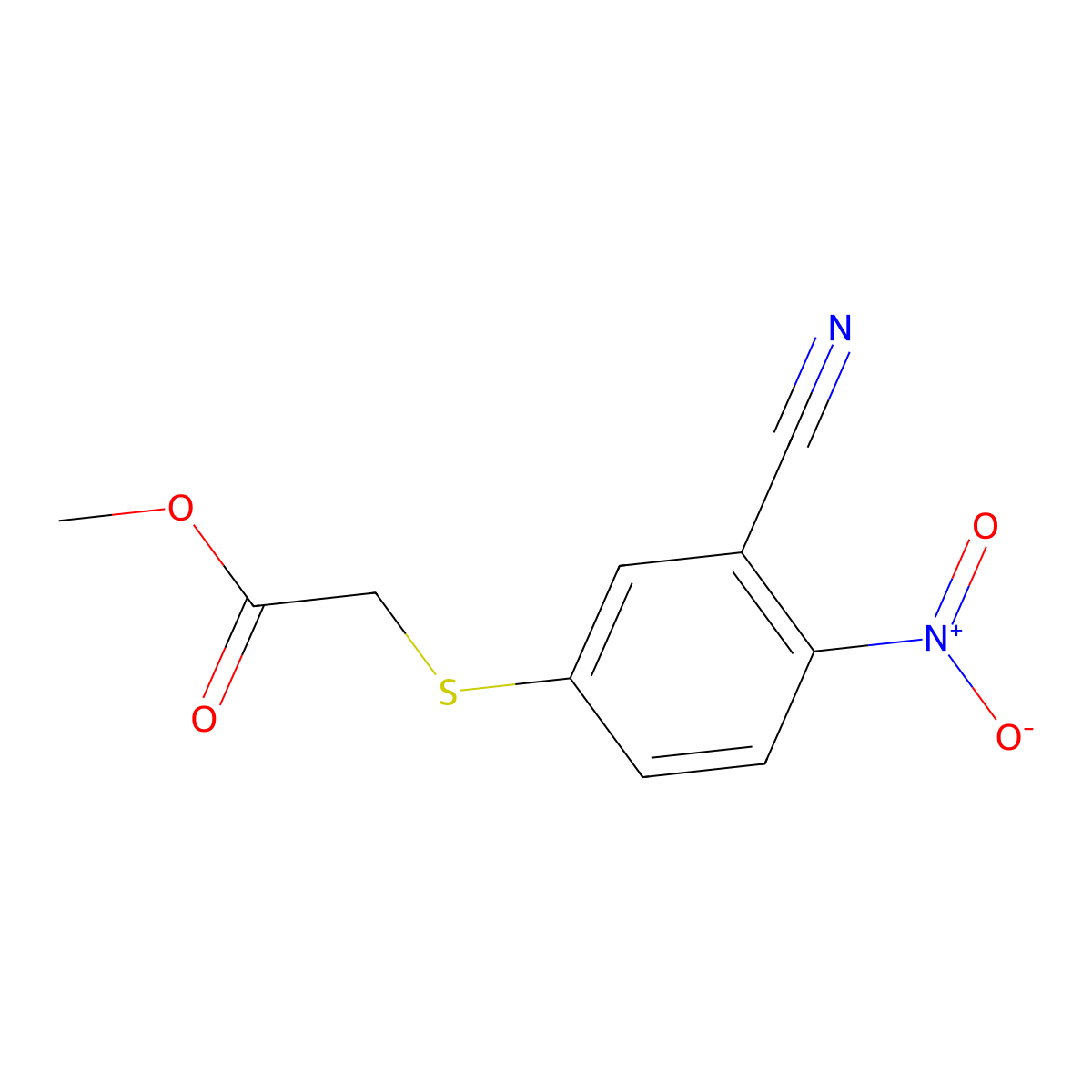 Methyl 2-(3-cyano-4-nitrophenyl)sulfanylacetate molecular structure, CAS 1024431-85-3