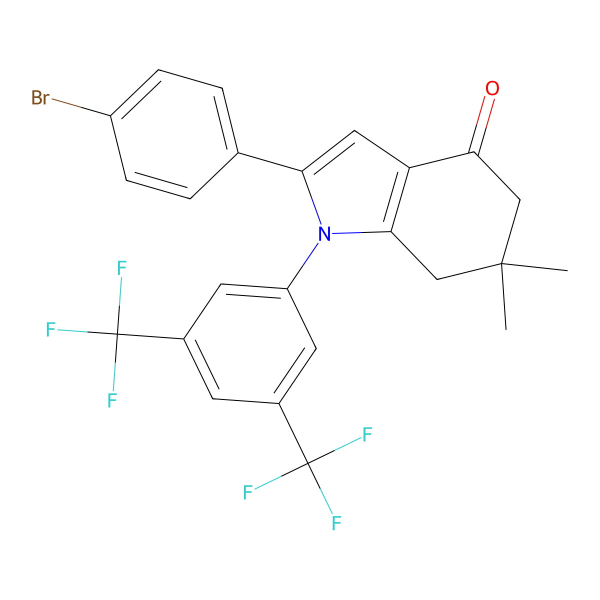 1-(3,5-Bis(trifluoromethyl)phenyl)-2-(4-bromophenyl)-6,6-dimethyl-5,6,7-trihydroindol-4-one molecular structure, CAS 1024436-76-7