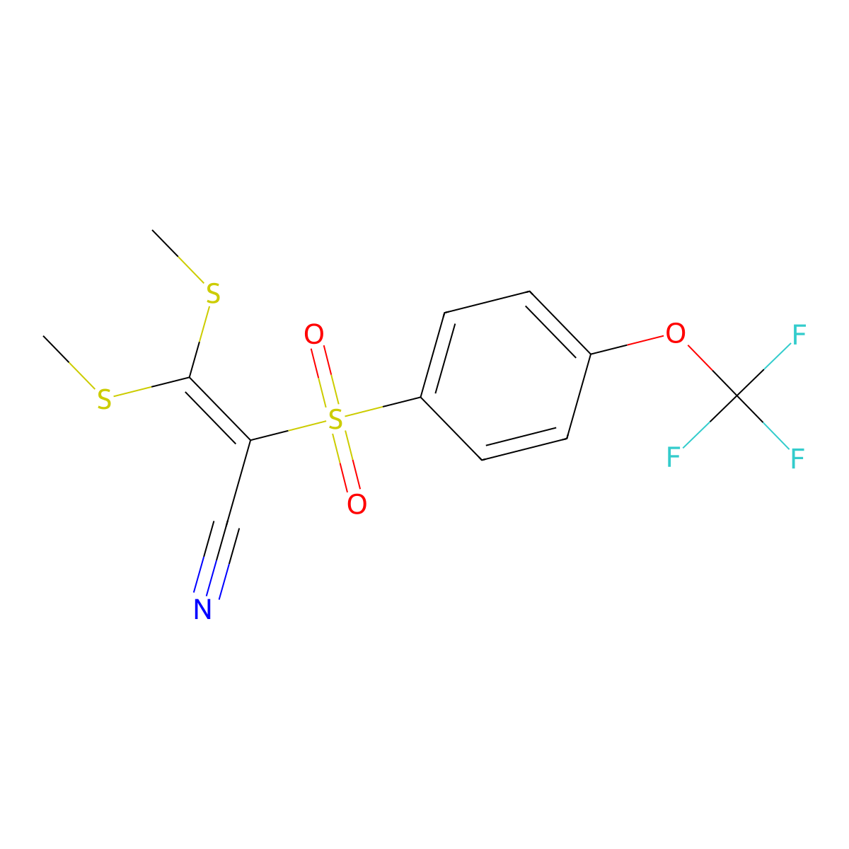 3,3-Dimethylthio-2-((4-(trifluoromethoxy)phenyl)sulfonyl)prop-2-enenitrile molecular structure, CAS 1024436-77-8