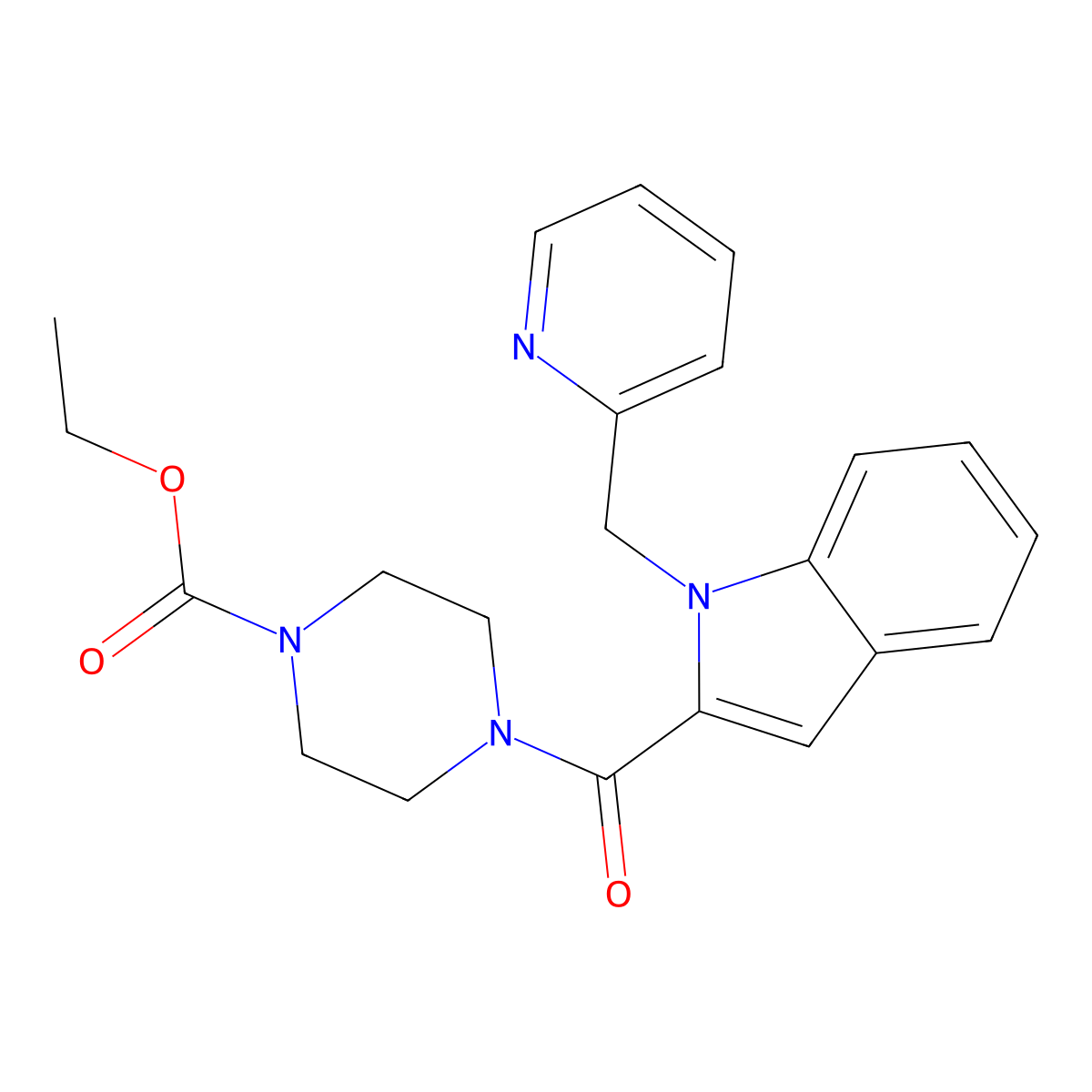 Ethyl 4-((1-(2-pyridylmethyl)indol-2-YL)carbonyl)piperazinecarboxylate molecular structure, CAS 1024445-53-1