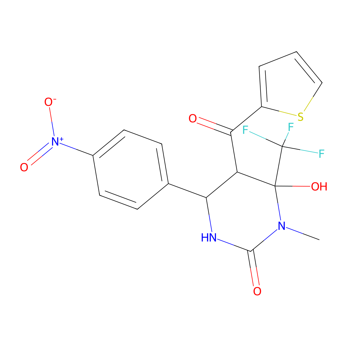 6-Hydroxy-1-methyl-4-(4-nitrophenyl)-5-(thiophene-2-carbonyl)-6-(trifluoromethyl)-1,3-diazinan-2-one molecular structure, CAS 1024448-47-2