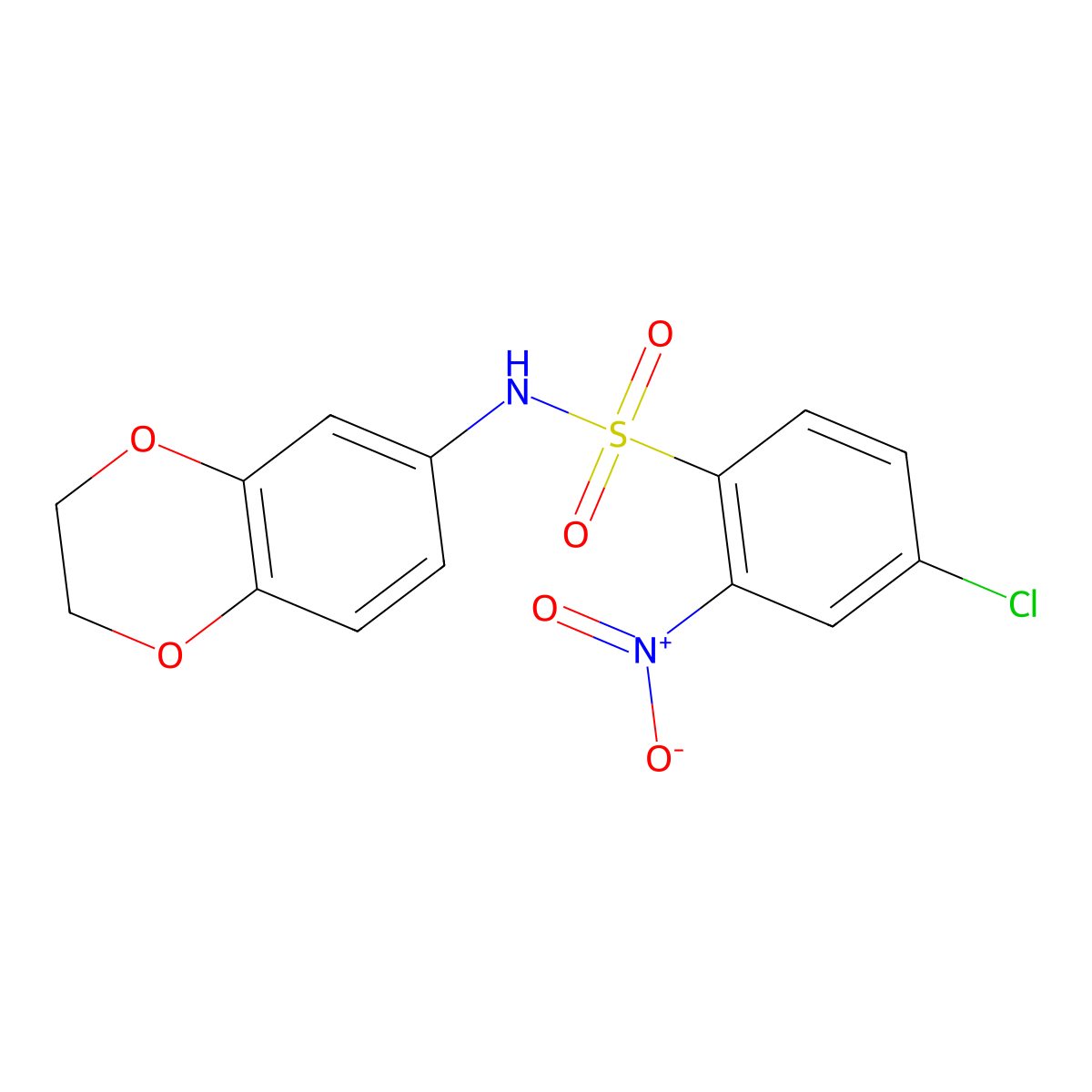 ((4-Chloro-2-nitrophenyl)sulfonyl)-4-oxachroman-6-ylamine molecular structure, CAS 1024448-57-4