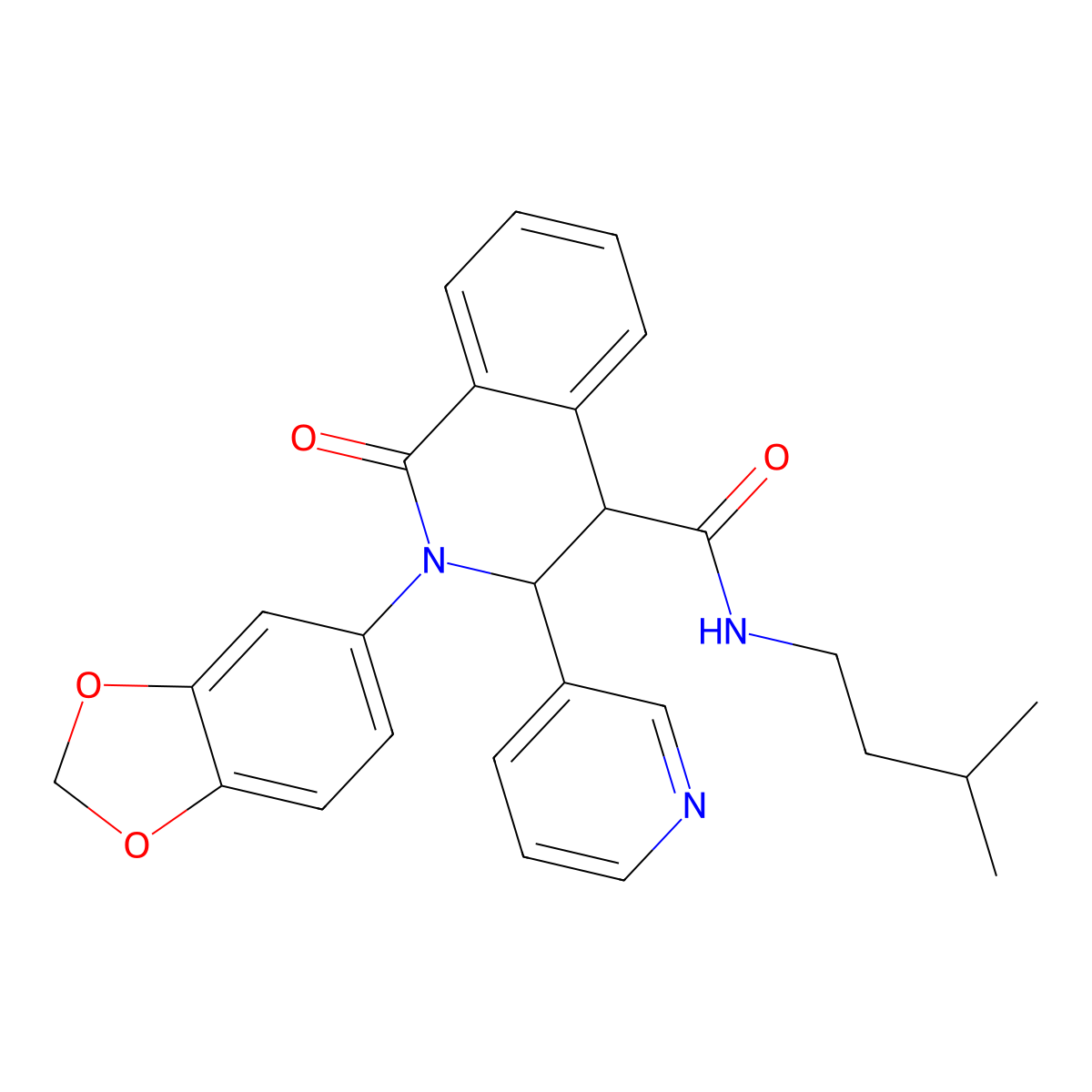 2-(1,3-benzodioxol-5-yl)-N-(3-methylbutyl)-1-oxo-3-pyridin-3-yl-3,4-dihydroisoquinoline-4-carboxamide molecular structure, CAS 1024448-61-0