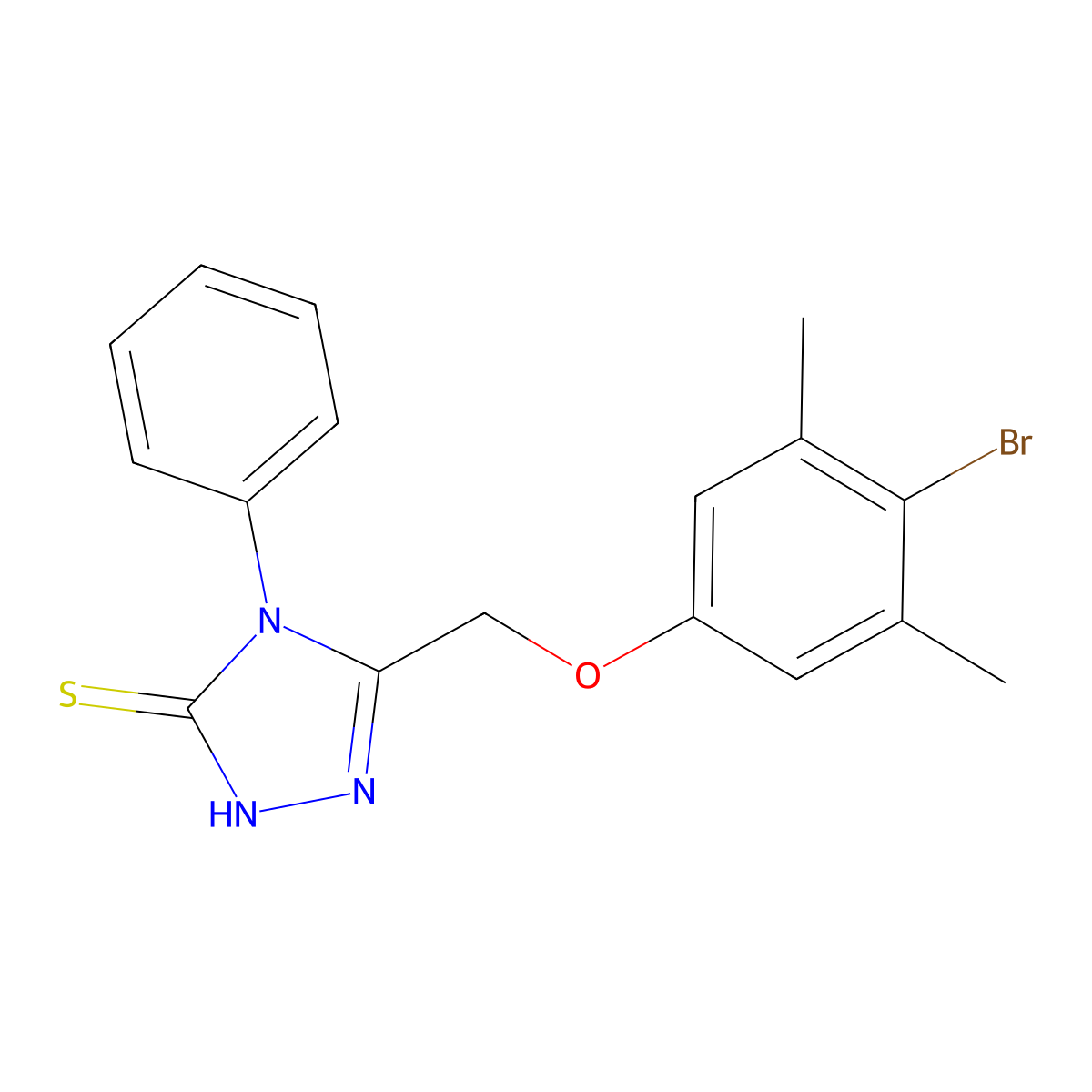 3-[(4-bromo-3,5-dimethylphenoxy)methyl]-4-phenyl-1H-1,2,4-triazole-5-thione molecular structure, CAS 1024449-07-7