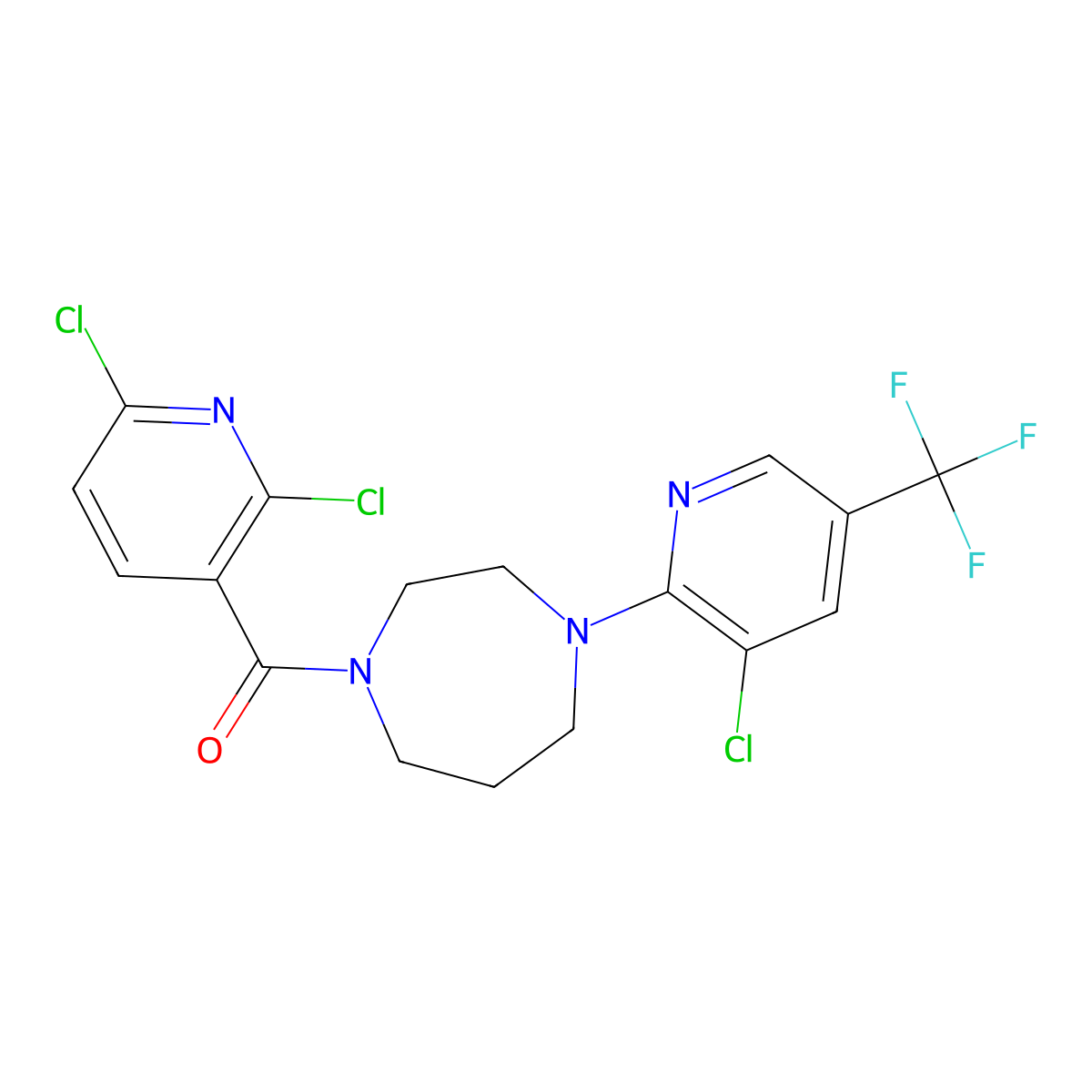 2,6-Dichloro(3-pyridyl) 4-(3-chloro-5-(trifluoromethyl)(2-pyridyl))(1,4-diazaperhydroepinyl) ketone molecular structure, CAS 1024466-44-1