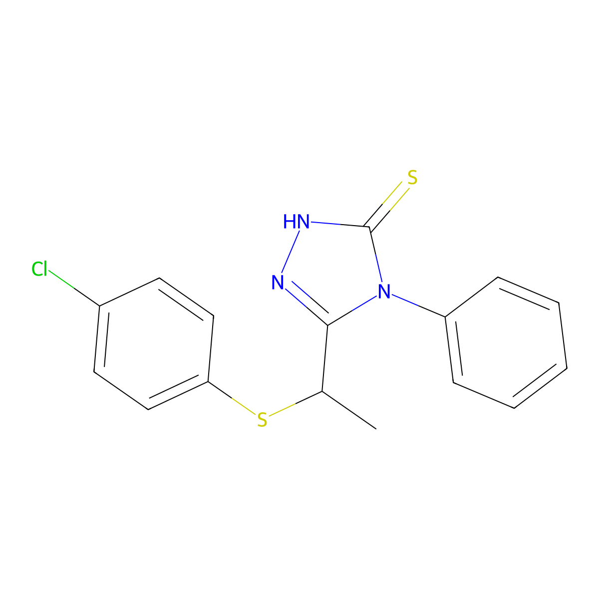 3-[1-(4-chlorophenyl)sulfanylethyl]-4-phenyl-1H-1,2,4-triazole-5-thione molecular structure, CAS 1024477-93-7