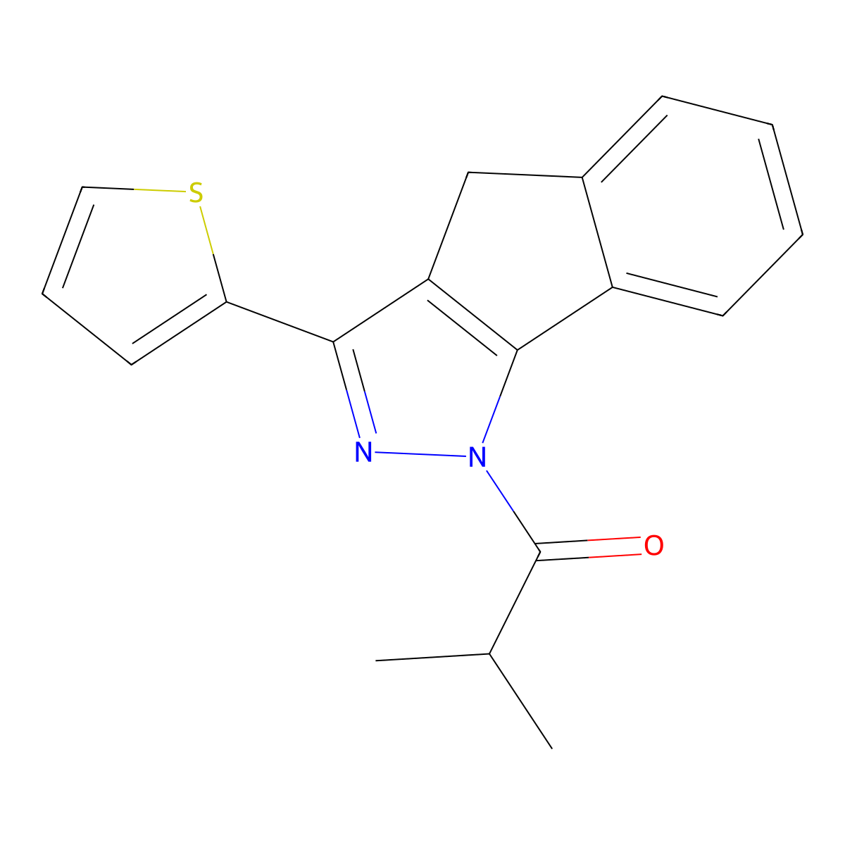 2-methyl-1-(3-thiophen-2-yl-4H-indeno[1,2-c]pyrazol-1-yl)propan-1-one molecular structure, CAS 1024491-27-7