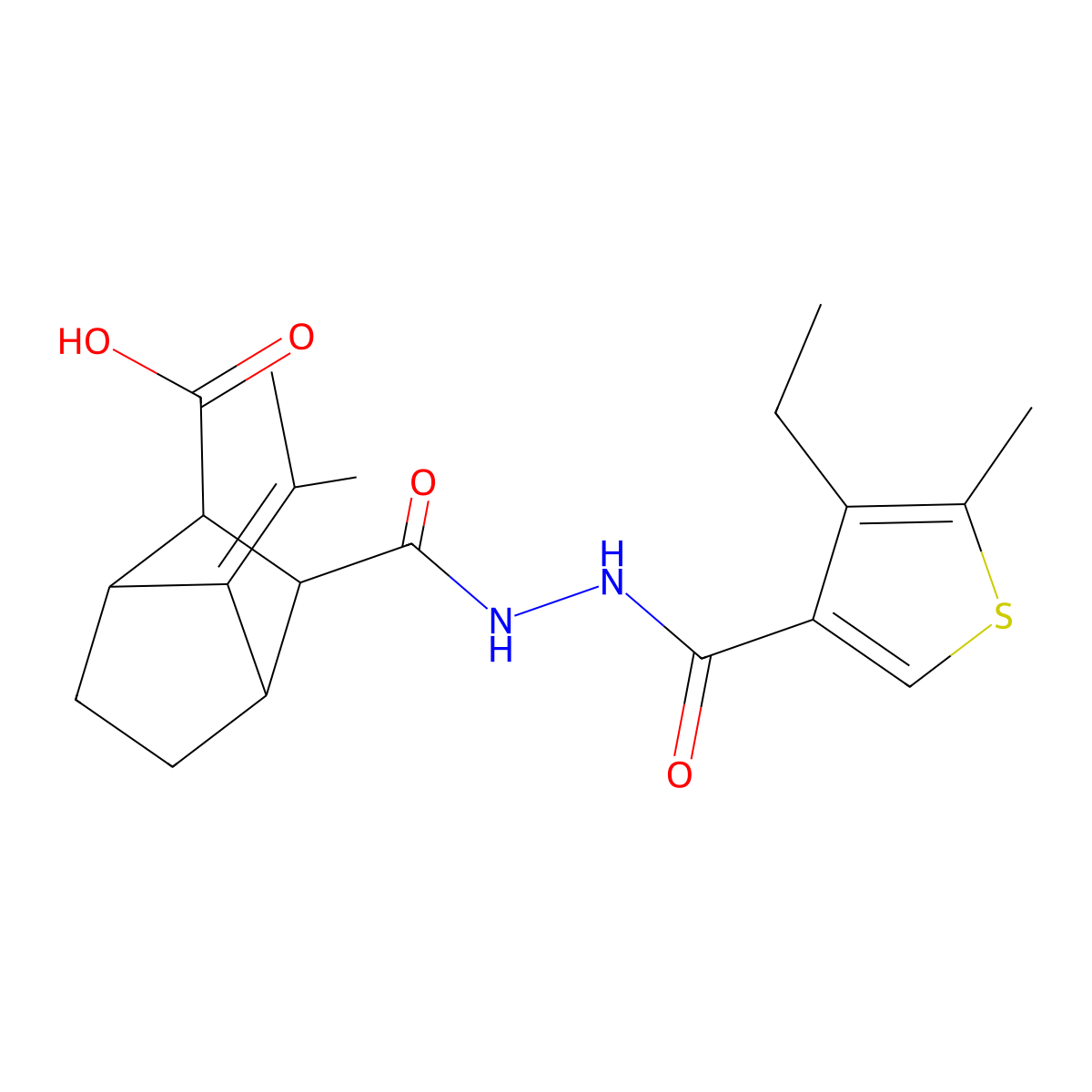 3-({2-[(4-Ethyl-5-methylthiophen-3-yl)carbonyl]hydrazinyl}carbonyl)-7-(propan-2-ylidene)bicyclo[2.2.1]heptane-2-carboxylic acid molecular structure, CAS 1024497-44-6