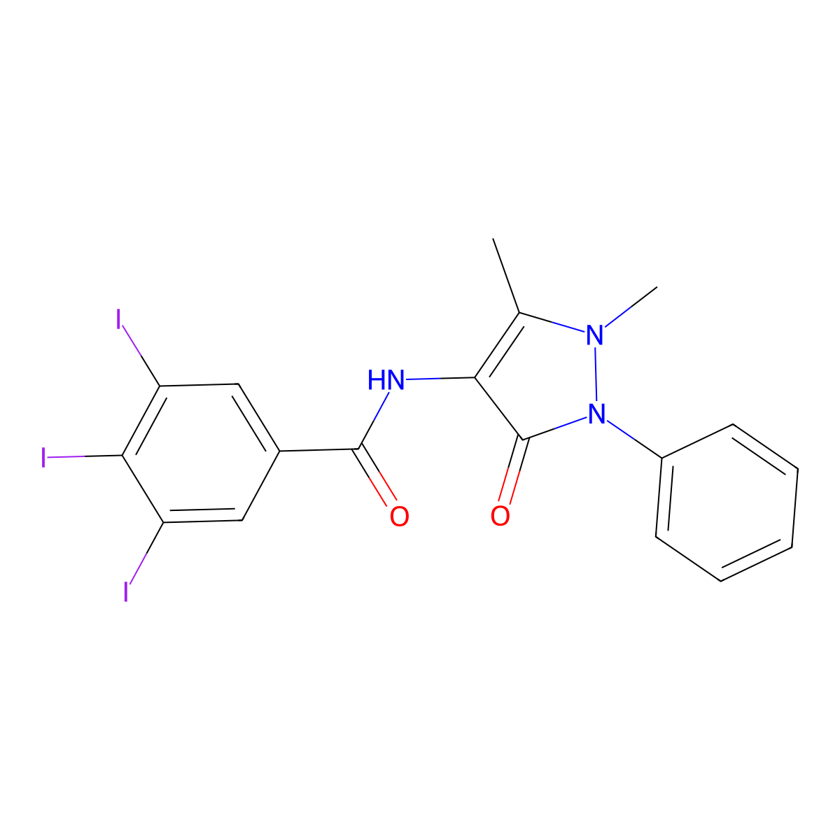 N-(1,5-dimethyl-3-oxo-2-phenylpyrazol-4-yl)-3,4,5-triiodobenzamide molecular structure, CAS 1024504-66-2