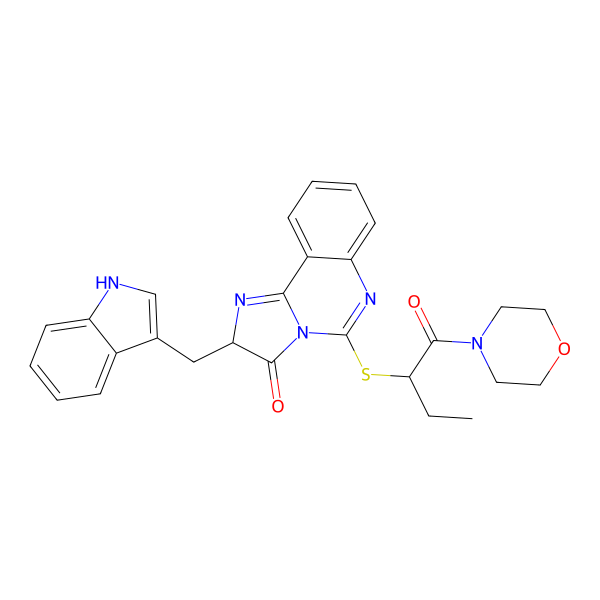 2-[(1H-indol-3-yl)methyl]-5-{[1-(morpholin-4-yl)-1-oxobutan-2-yl]sulfanyl}-2H,3H-imidazo[1,2-c]quinazolin-3-one molecular structure, CAS 1024508-51-7
