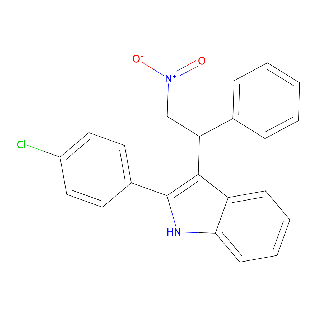 2-(4-chlorophenyl)-3-(2-nitro-1-phenylethyl)-1H-indole molecular structure, CAS 102451-68-3