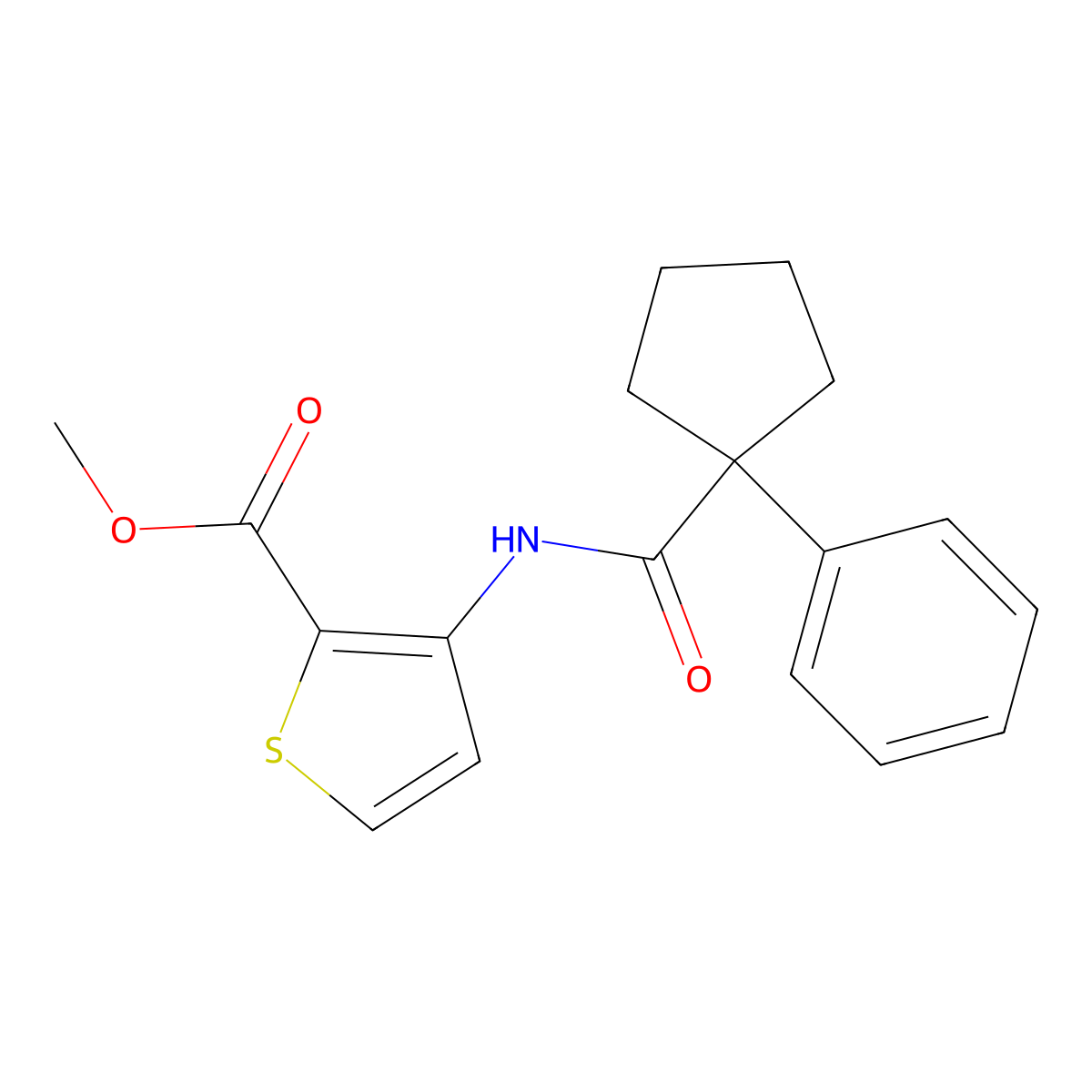 Methyl 3-((phenylcyclopentyl)carbonylamino)thiophene-2-carboxylate molecular structure, CAS 1024523-08-7