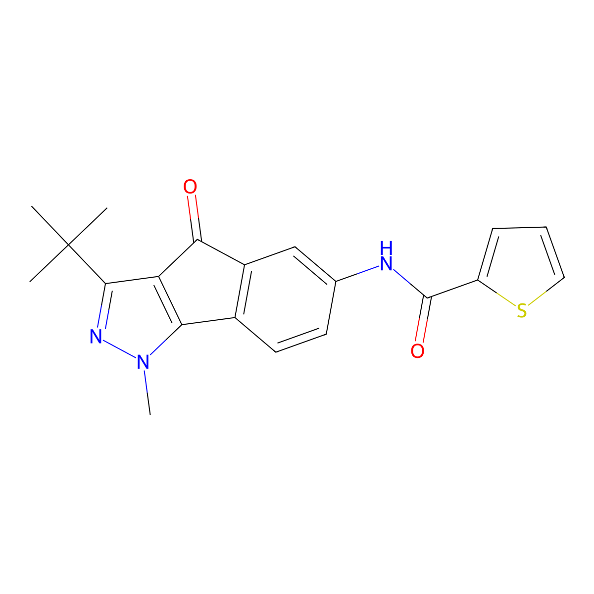 N-(3-(Tert-butyl)-1-methyl-4-oxoindeno[2,3-D]pyrazol-6-YL)-2-thienylformamide molecular structure, CAS 1024523-10-1