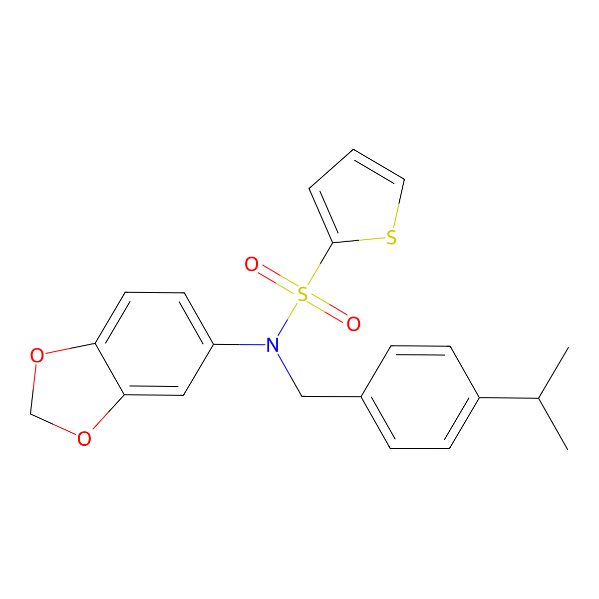 N-(1,3-benzodioxol-5-yl)-N-[(4-propan-2-ylphenyl)methyl]thiophene-2-sulfonamide molecular structure, CAS 1024523-12-3