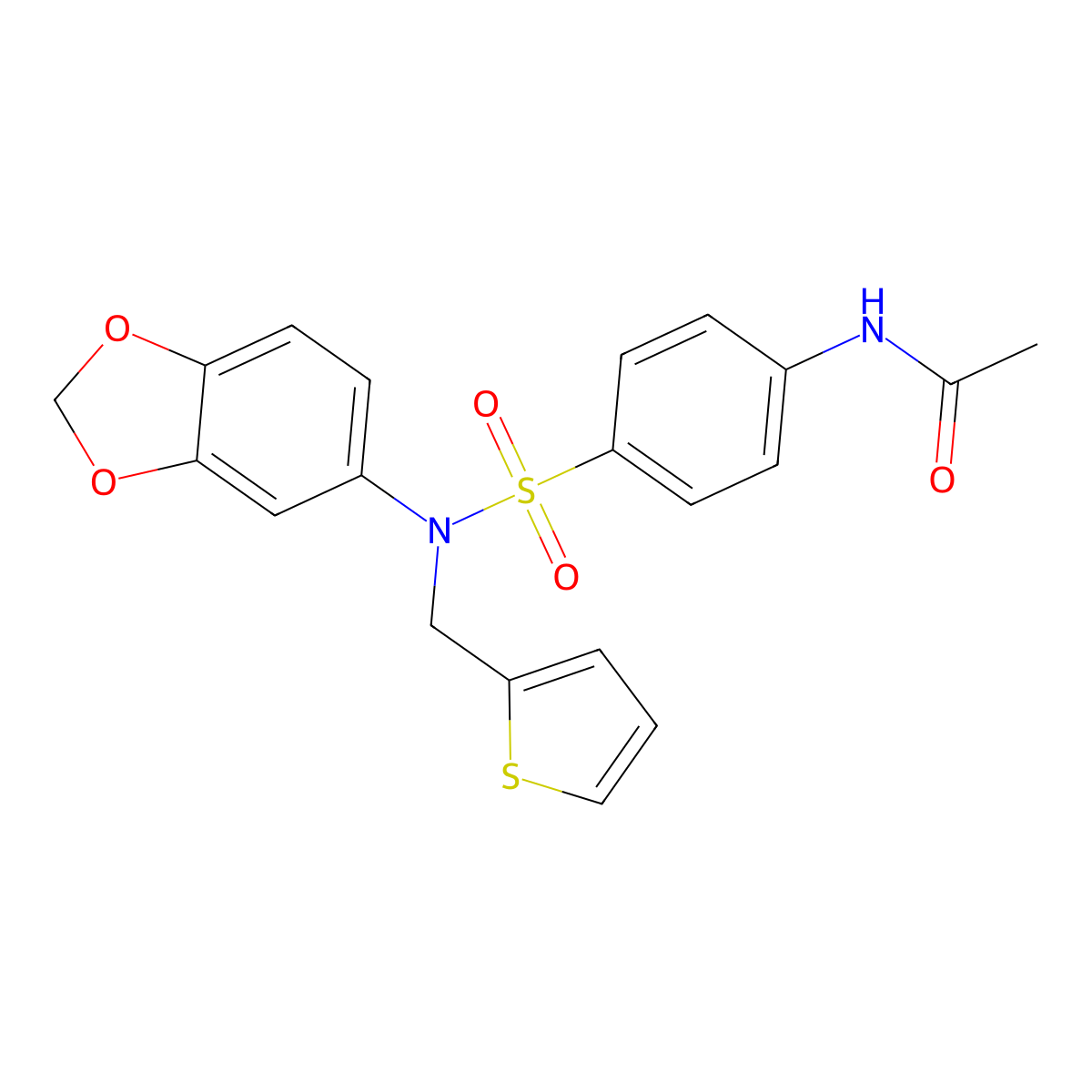 N-[4-[1,3-benzodioxol-5-yl(thiophen-2-ylmethyl)sulfamoyl]phenyl]acetamide molecular structure, CAS 1024523-13-4