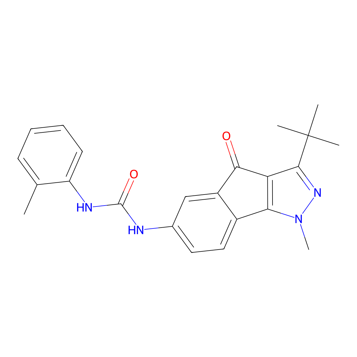 N-(3-(Tert-butyl)-1-methyl-4-oxoindeno[2,3-D]pyrazol-6-YL)((2-methylphenyl)amino)formamide molecular structure, CAS 1024523-14-5