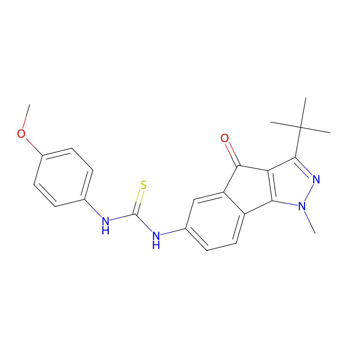 3-(Tert-butyl)-6-((((4-methoxyphenyl)amino)thioxomethyl)amino)-1-methylindeno[2,3-D]pyrazol-4-one molecular structure, CAS 1024523-15-6