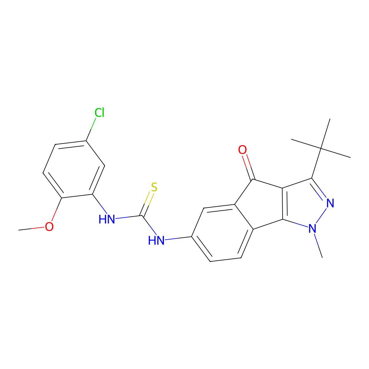 3-(Tert-butyl)-6-((((5-chloro-2-methoxyphenyl)amino)thioxomethyl)amino)-1-methylindeno[2,3-D]pyrazol-4-one molecular structure, CAS 1024523-19-0