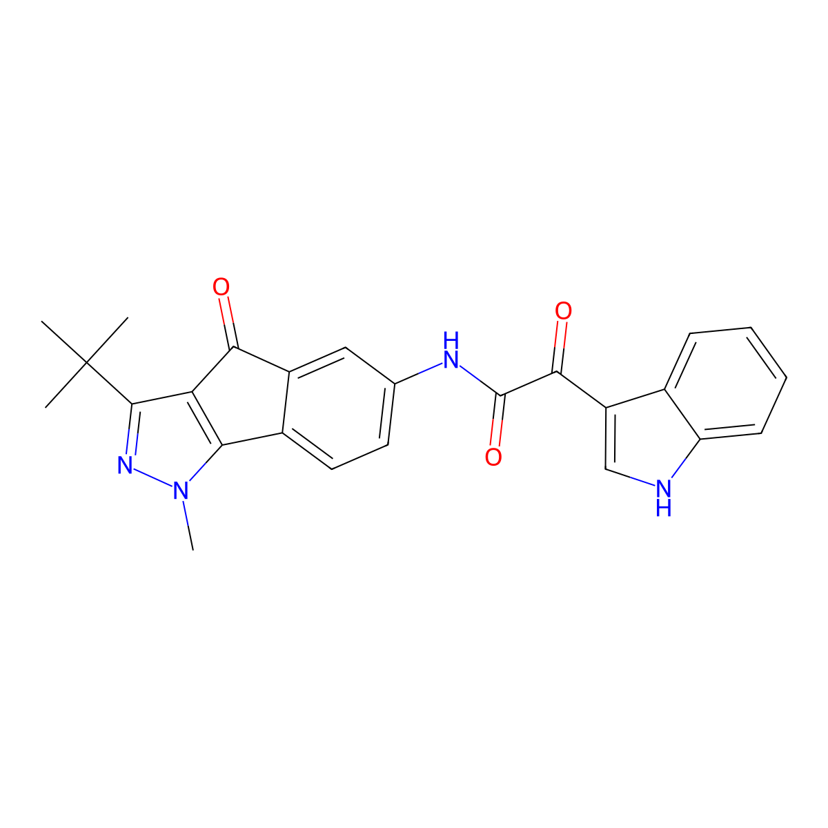 N-(3-tert-butyl-1-methyl-4-oxoindeno[1,2-c]pyrazol-6-yl)-2-(1H-indol-3-yl)-2-oxoacetamide molecular structure, CAS 1024523-22-5