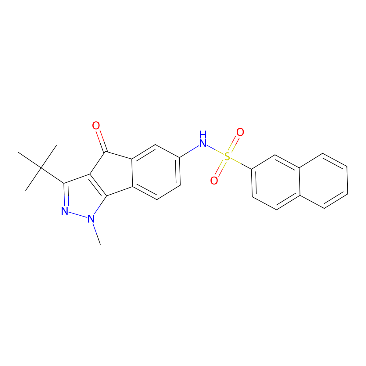 3-(Tert-butyl)-1-methyl-6-((2-naphthylsulfonyl)amino)indeno[2,3-D]pyrazol-4-one molecular structure, CAS 1024523-25-8
