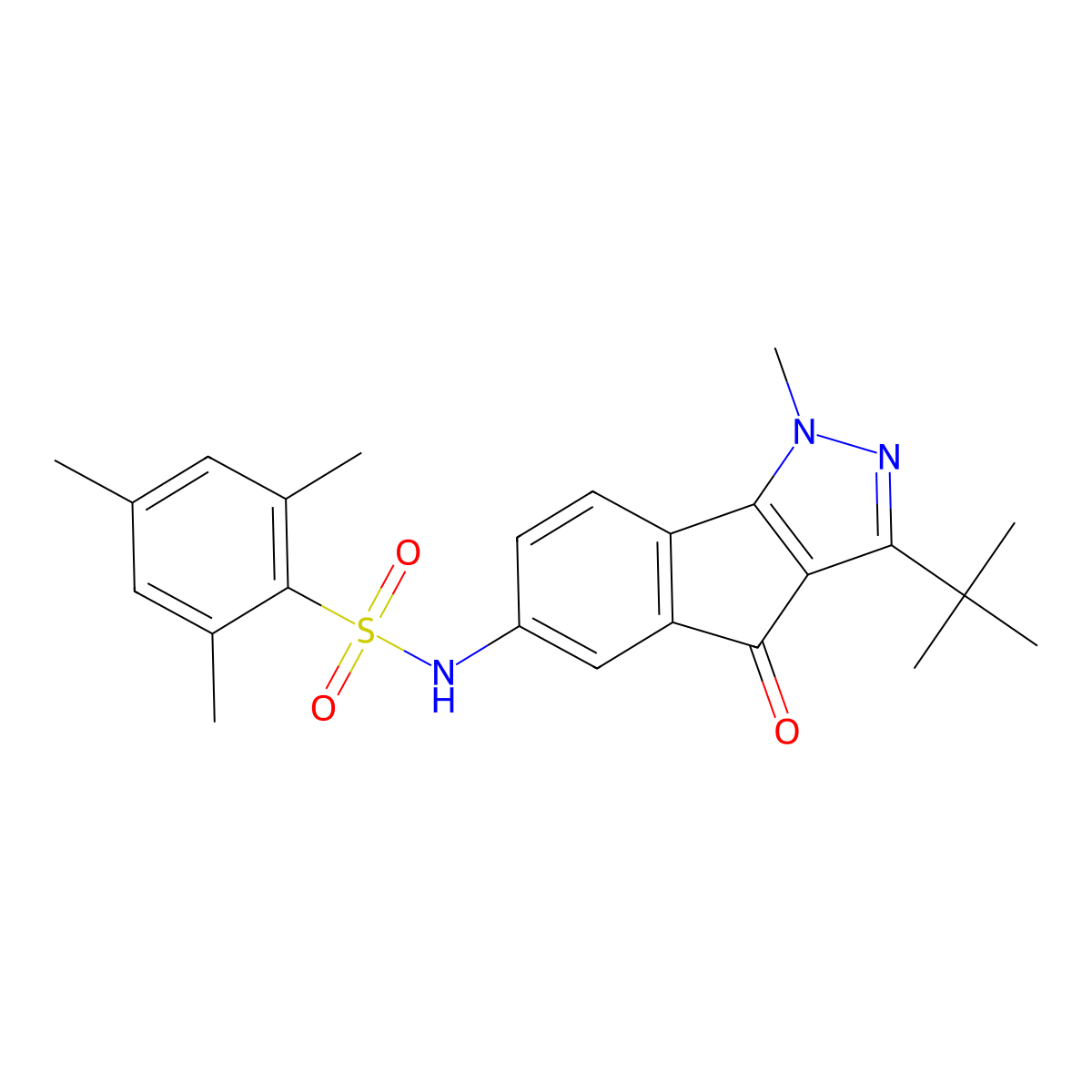 3-(Tert-butyl)-1-methyl-6-(((2,4,6-trimethylphenyl)sulfonyl)amino)indeno[2,3-D]pyrazol-4-one molecular structure, CAS 1024523-26-9