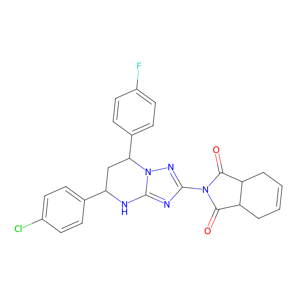 2-[5-(4-chlorophenyl)-7-(4-fluorophenyl)-4,5,6,7-tetrahydro[1,2,4]triazolo[1,5-a]pyrimidin-2-yl]-3a,4,7,7a-tetrahydro-1H-isoindole-1,3(2H)-dione molecular structure, CAS 1024532-14-6