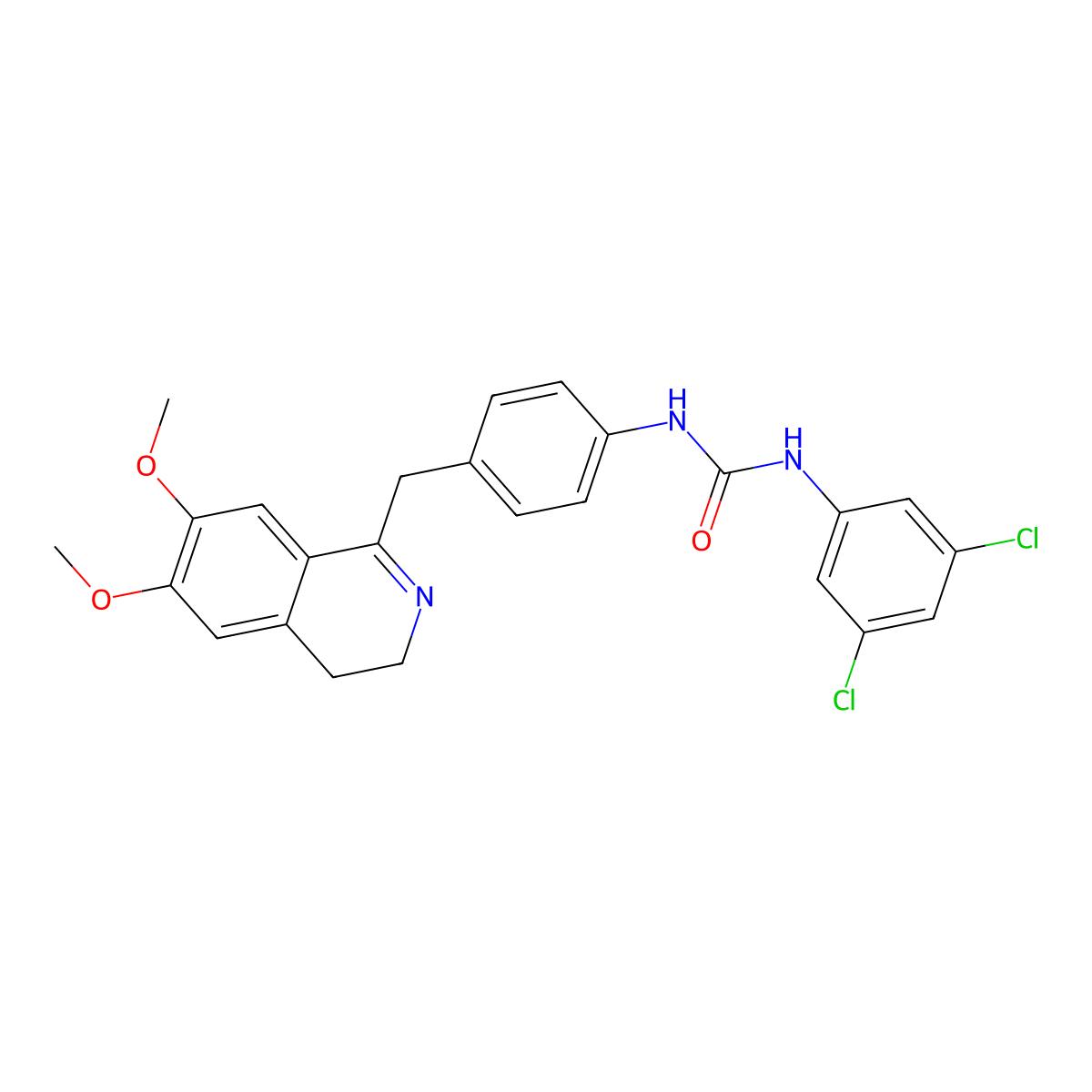 1-(3,5-Dichlorophenyl)-3-[4-[(6,7-dimethoxy-3,4-dihydroisoquinolin-1-yl)methyl]phenyl]urea molecular structure, CAS 1024533-44-5