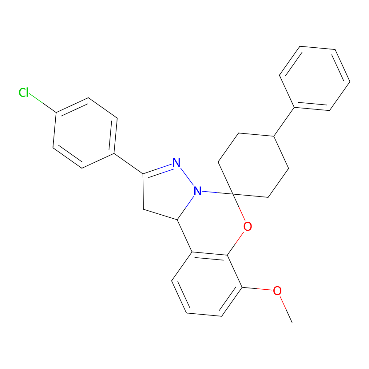 2-(4-Chlorophenyl)-7-methoxy-4'-phenylspiro[1,10b-dihydropyrazolo[1,5-c][1,3]benzoxazine-5,1'-cyclohexane] molecular structure, CAS 1024533-68-3
