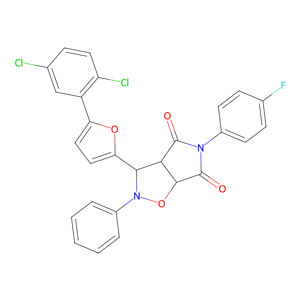 3-[5-(2,5-dichlorophenyl)furan-2-yl]-5-(4-fluorophenyl)-2-phenyldihydro-2H-pyrrolo[3,4-d][1,2]oxazole-4,6(3H,5H)-dione molecular structure, CAS 1024545-58-1