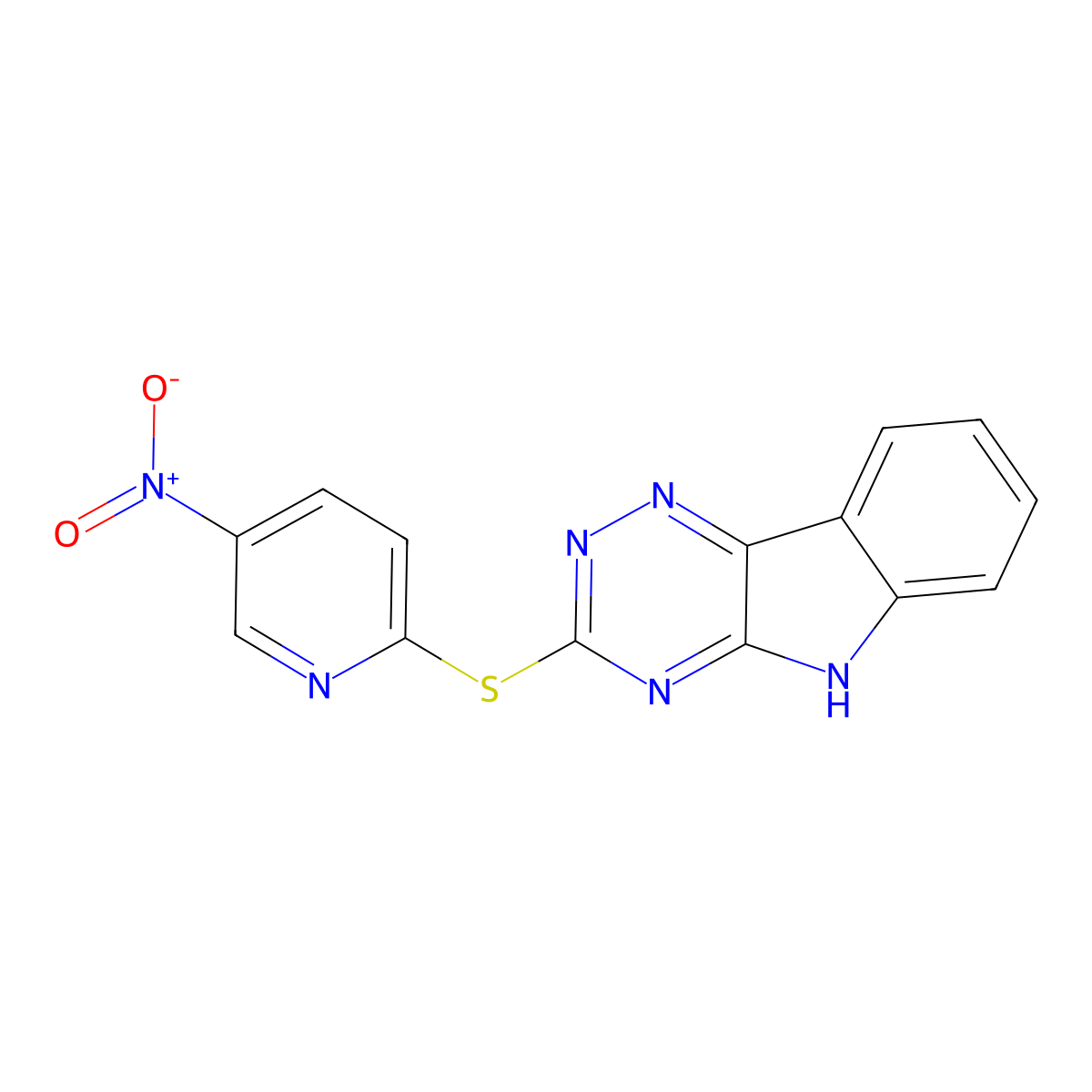 3-(5-nitropyridin-2-yl)sulfanyl-5H-[1,2,4]triazino[5,6-b]indole molecular structure, CAS 1024558-85-7