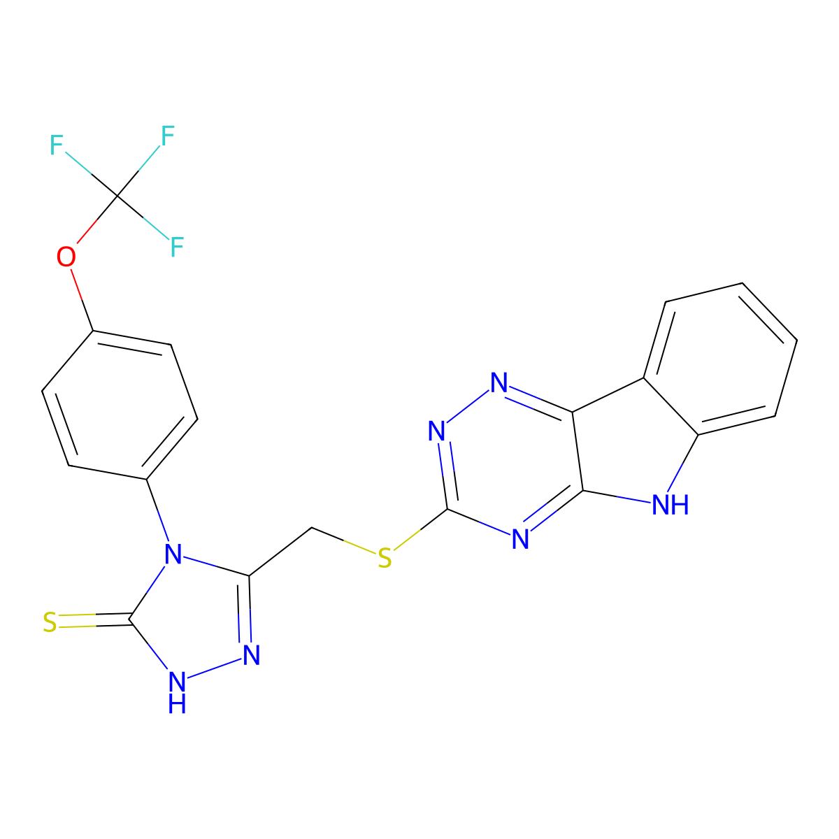 3-(5H-[1,2,4]triazino[5,6-b]indol-3-ylsulfanylmethyl)-4-[4-(trifluoromethoxy)phenyl]-1H-1,2,4-triazole-5-thione molecular structure, CAS 1024559-44-1