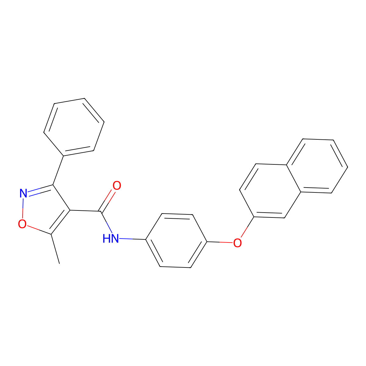 5-methyl-N-(4-naphthalen-2-yloxyphenyl)-3-phenyl-1,2-oxazole-4-carboxamide molecular structure, CAS 1024569-34-3