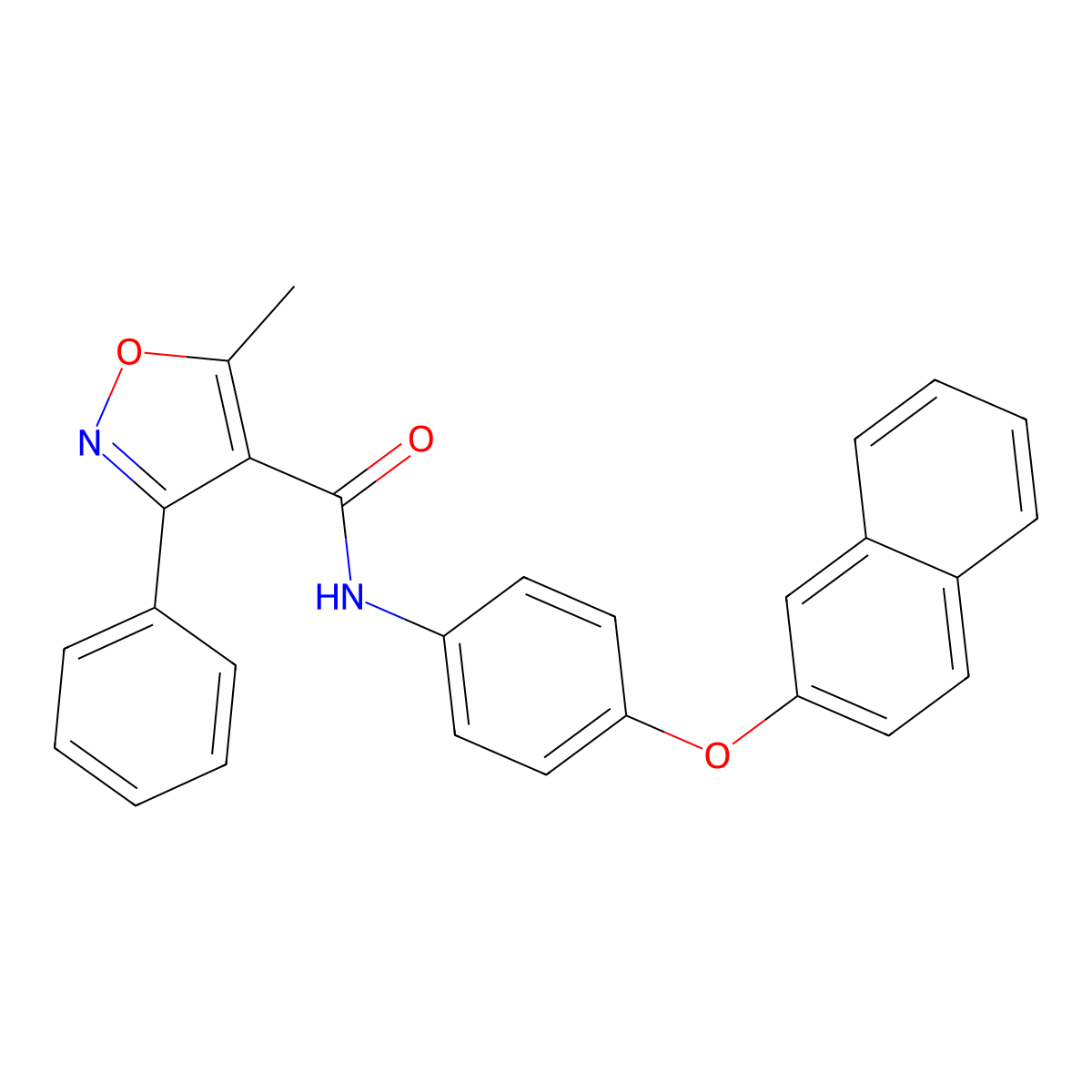 5-methyl-N-(4-naphthalen-2-yloxyphenyl)-3-phenyl-1,2-oxazole-4-carboxamide molecular structure, CAS 1024569-34-3