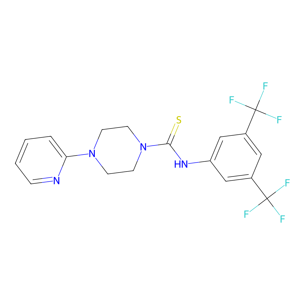 ((3,5-Bis(trifluoromethyl)phenyl)amino)(4-(2-pyridyl)piperazinyl)methane-1-thione molecular structure, CAS 1024572-84-6