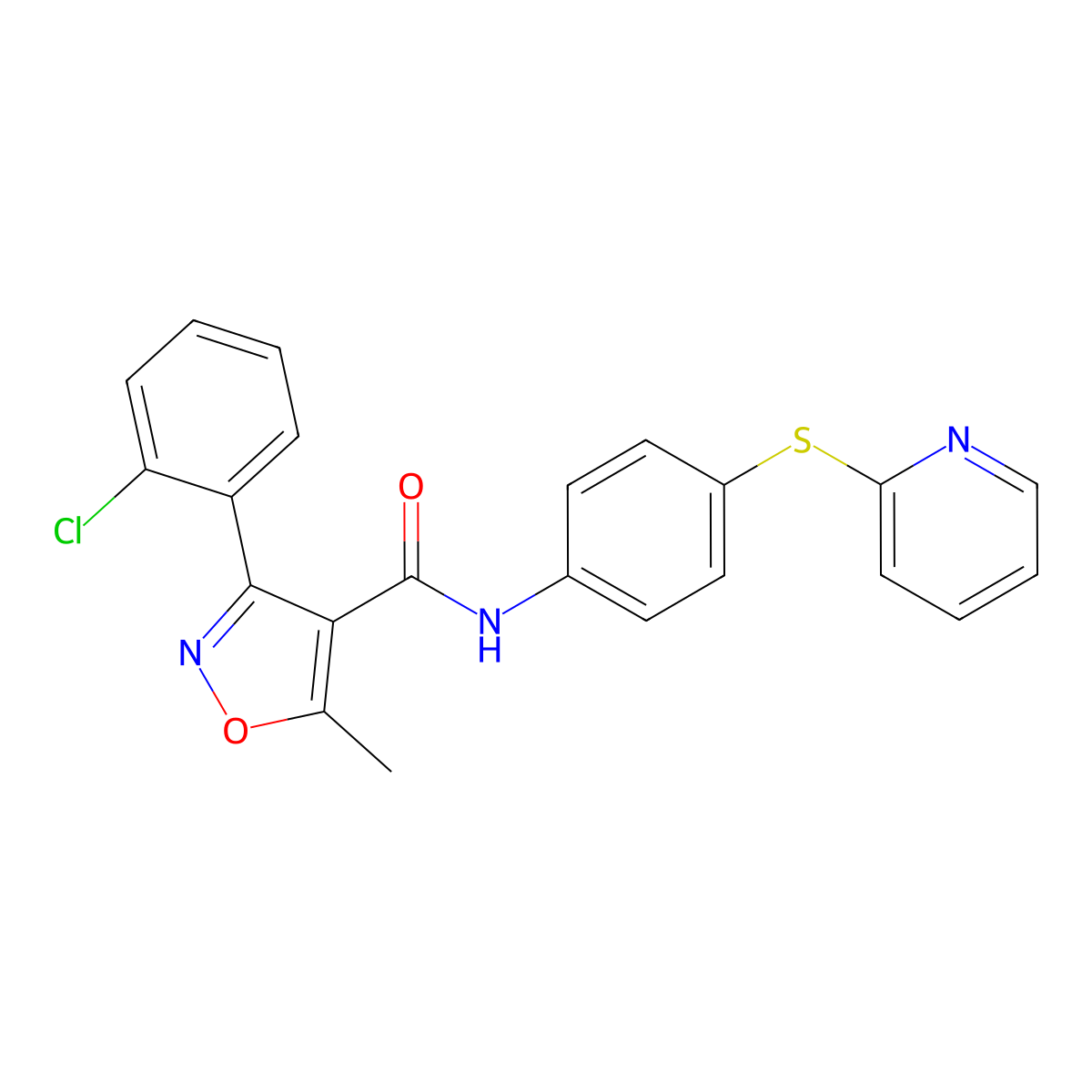 3-(2-chlorophenyl)-5-methyl-N-(4-pyridin-2-ylsulfanylphenyl)-1,2-oxazole-4-carboxamide molecular structure, CAS 1024577-86-3