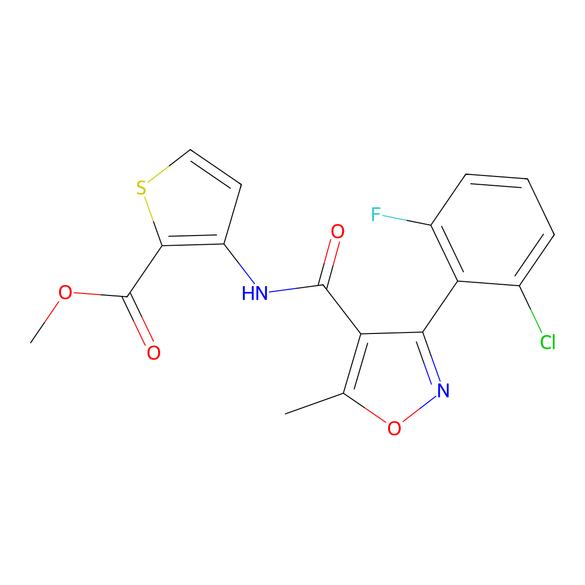 Methyl 3-({[3-(2-chloro-6-fluorophenyl)-5-methyl-4-isoxazolyl]carbonyl}amino)-2-thiophenecarboxylate molecular structure, CAS 1024580-14-0