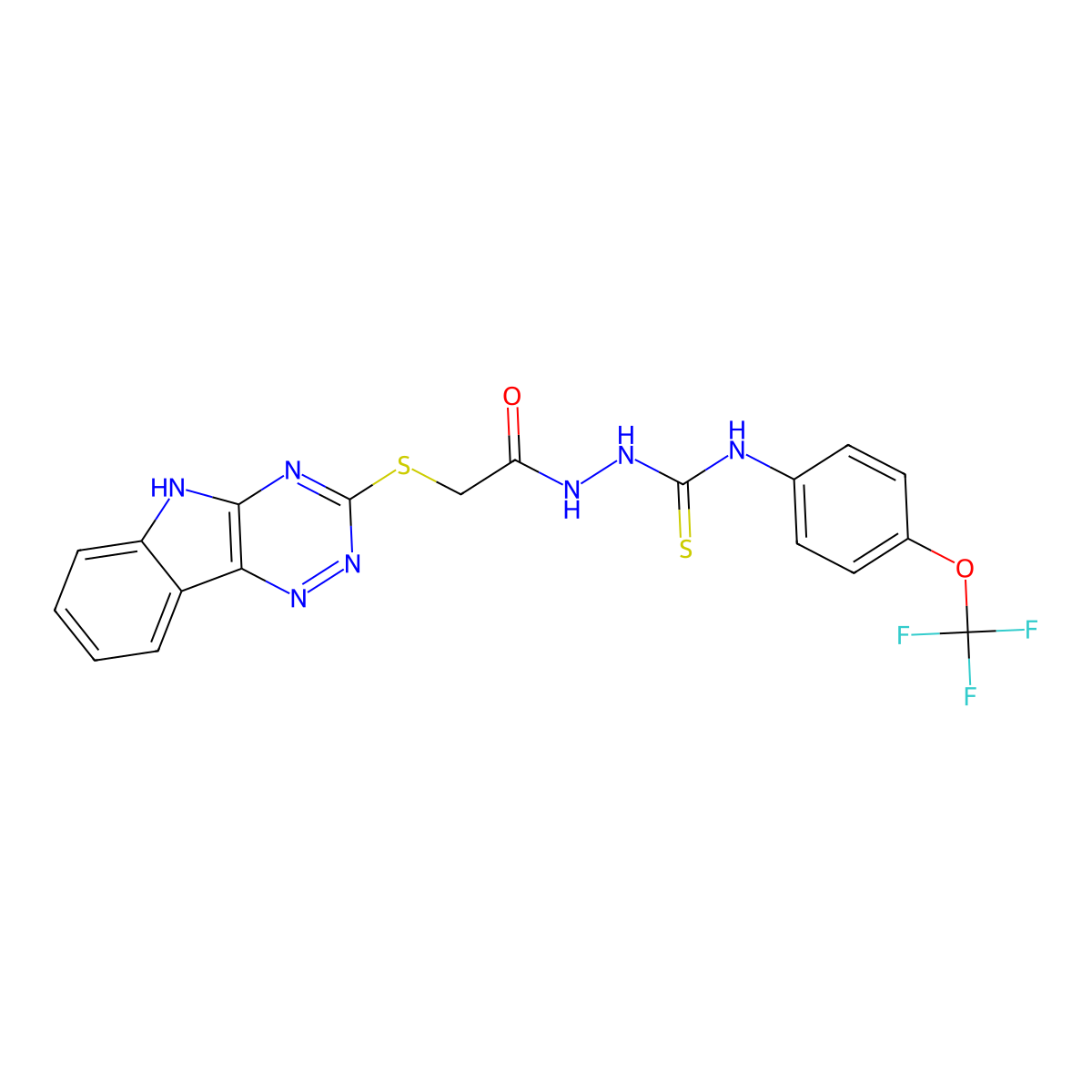 1-[[2-(5H-[1,2,4]triazino[5,6-b]indol-3-ylsulfanyl)acetyl]amino]-3-[4-(trifluoromethoxy)phenyl]thiourea molecular structure, CAS 1024581-30-3