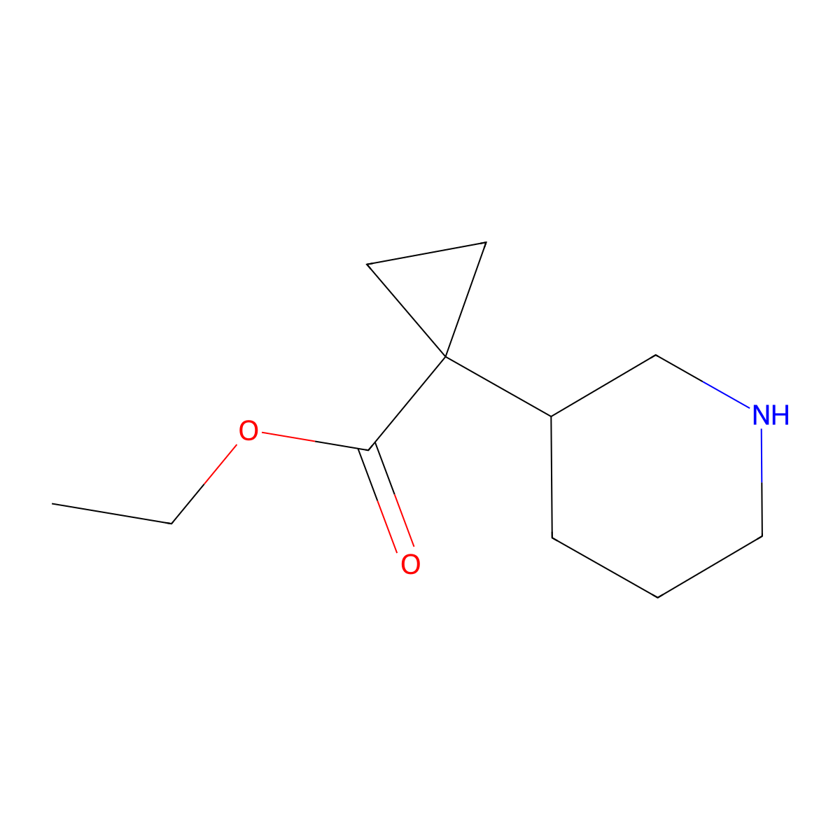 Ethyl 1-(piperidin-3-yl)cyclopropane-1-carboxylate molecular structure, CAS 1024586-66-0